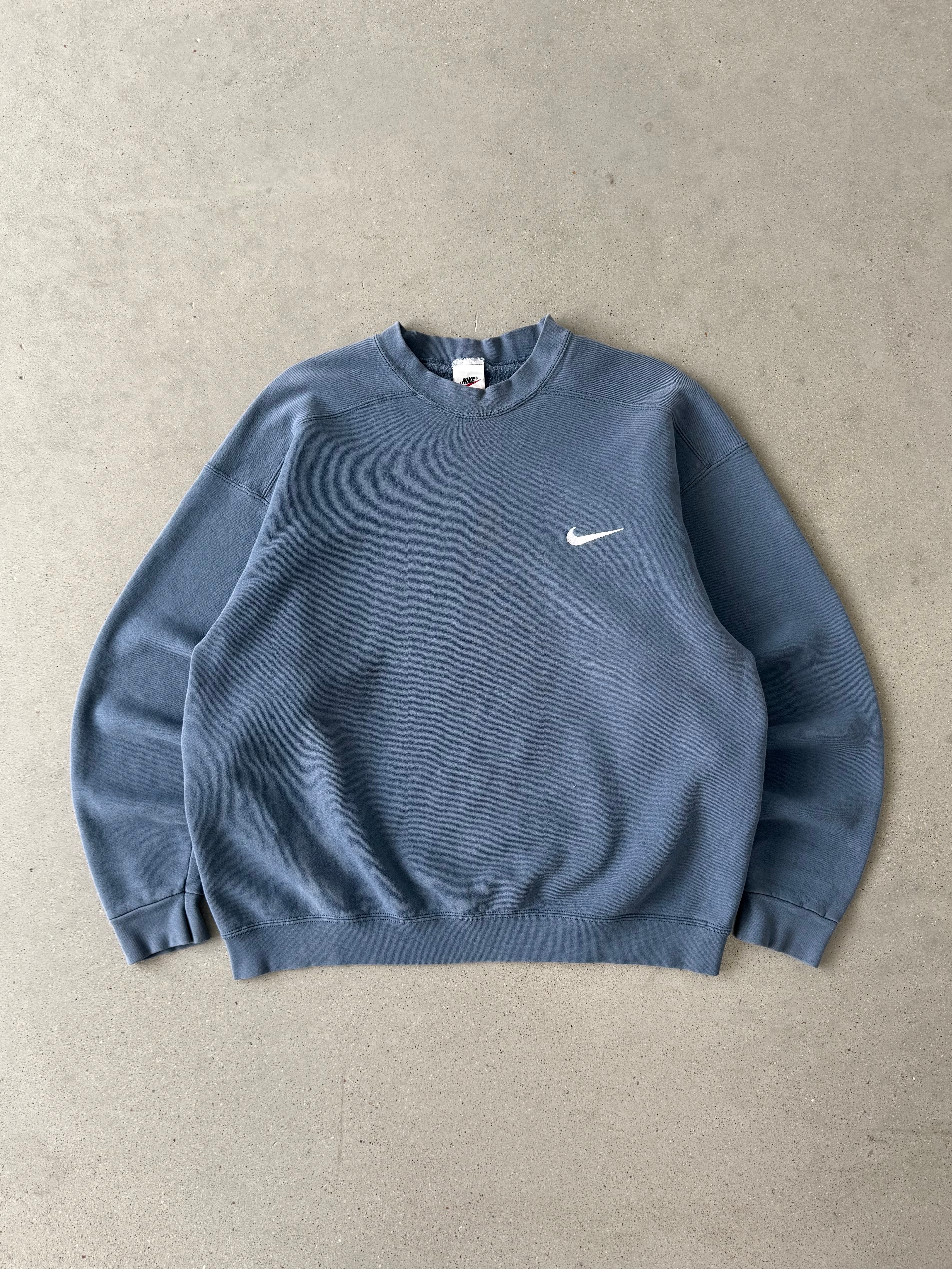 Vintage 90s Nike Slate Blue Mini Swoosh Sweatshirt - L