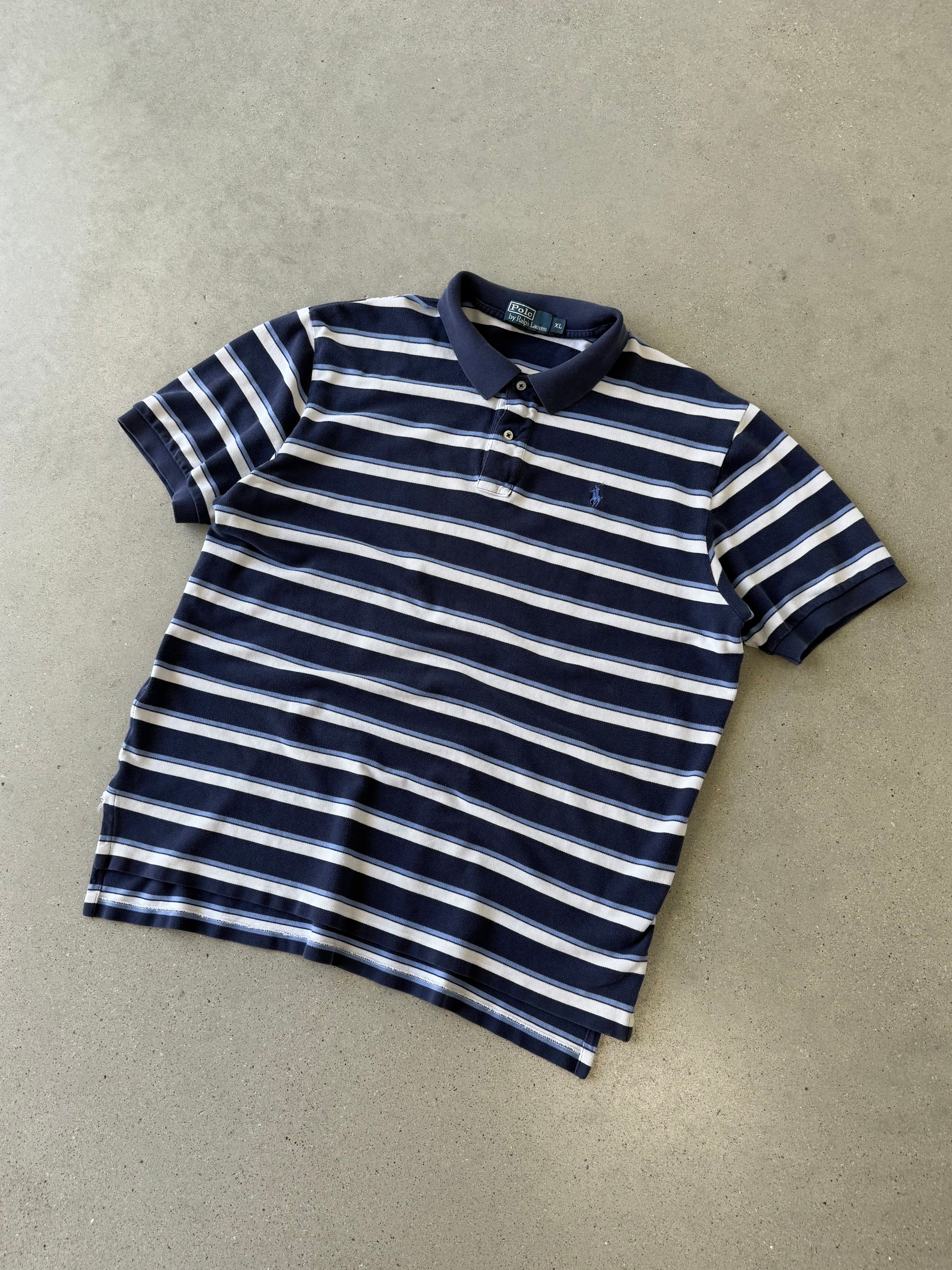 Vintage Polo Ralph Lauren Navy/Three Striped Striped Polo - XL