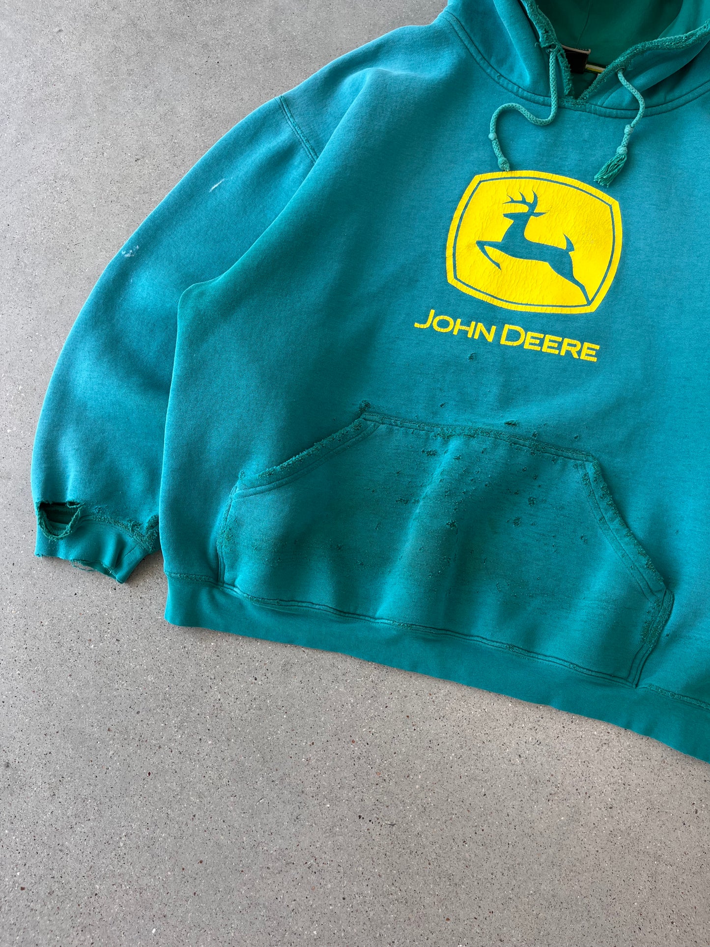 Vintage John Deere Distressed Boxy Hoodie - L