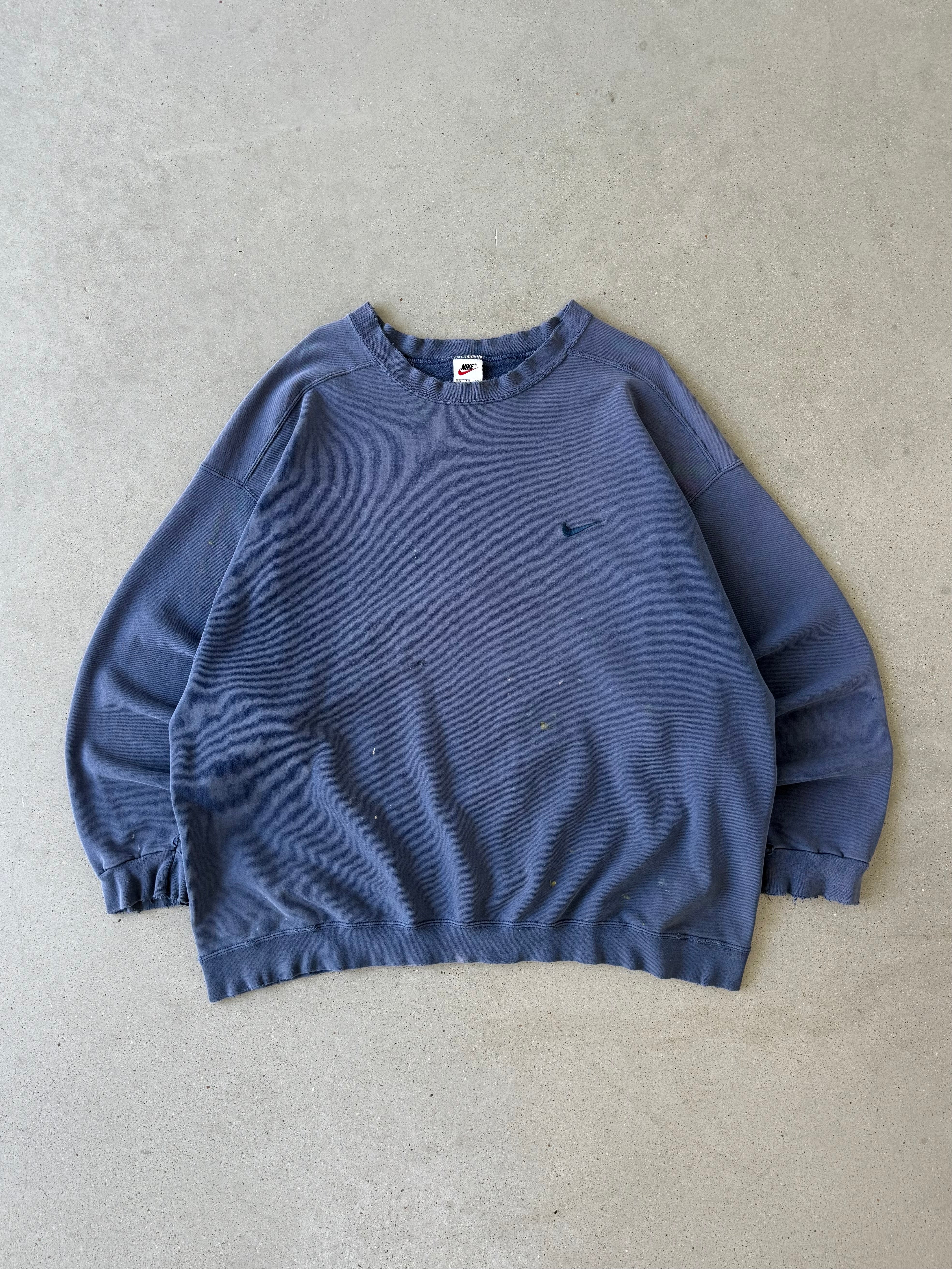 Vintage 1990s Nike Distressed Navy Tonal Crewneck - XXL