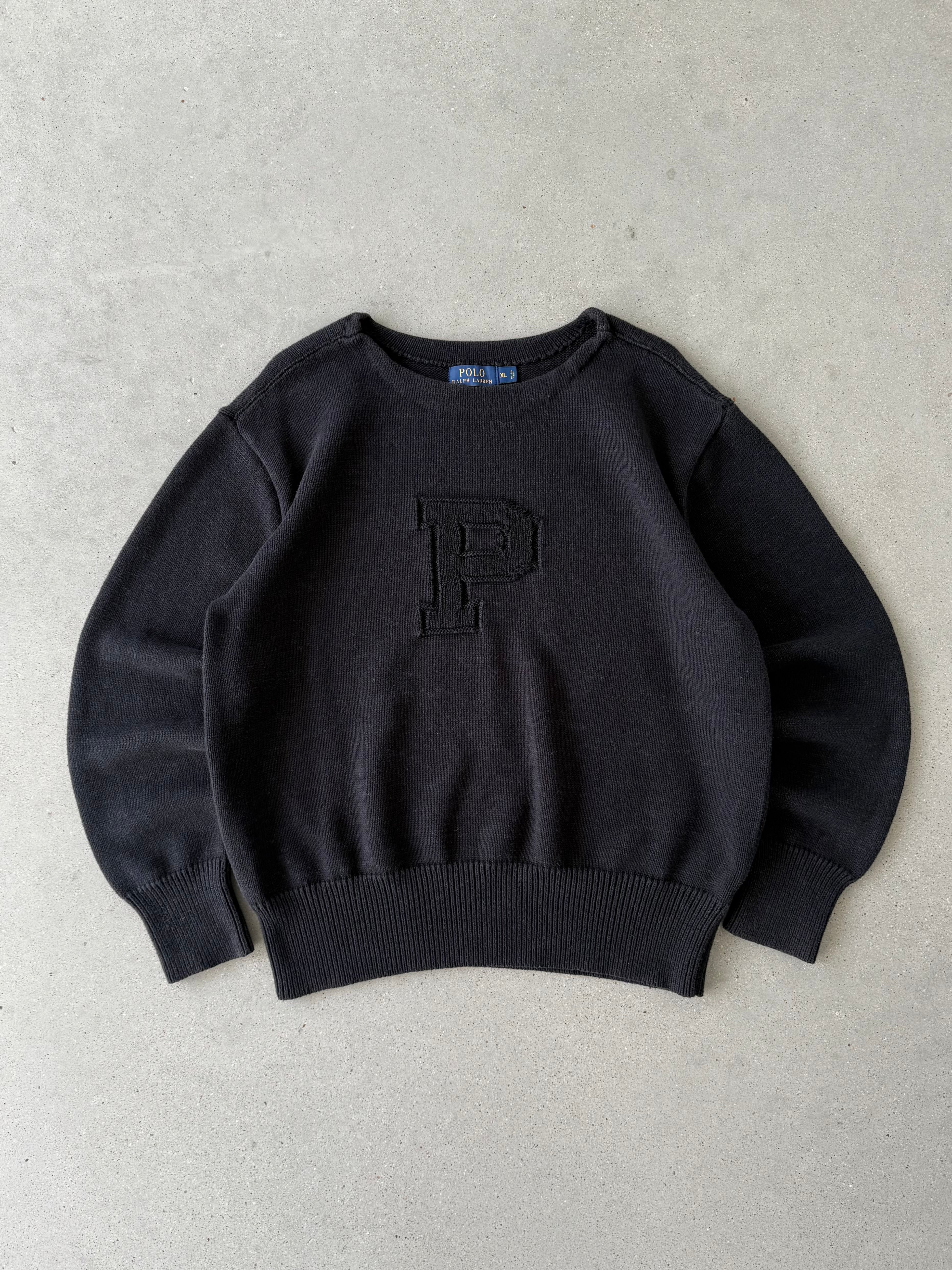 Vintage Polo Ralph Lauren Black "P" Logo Sweater - XL