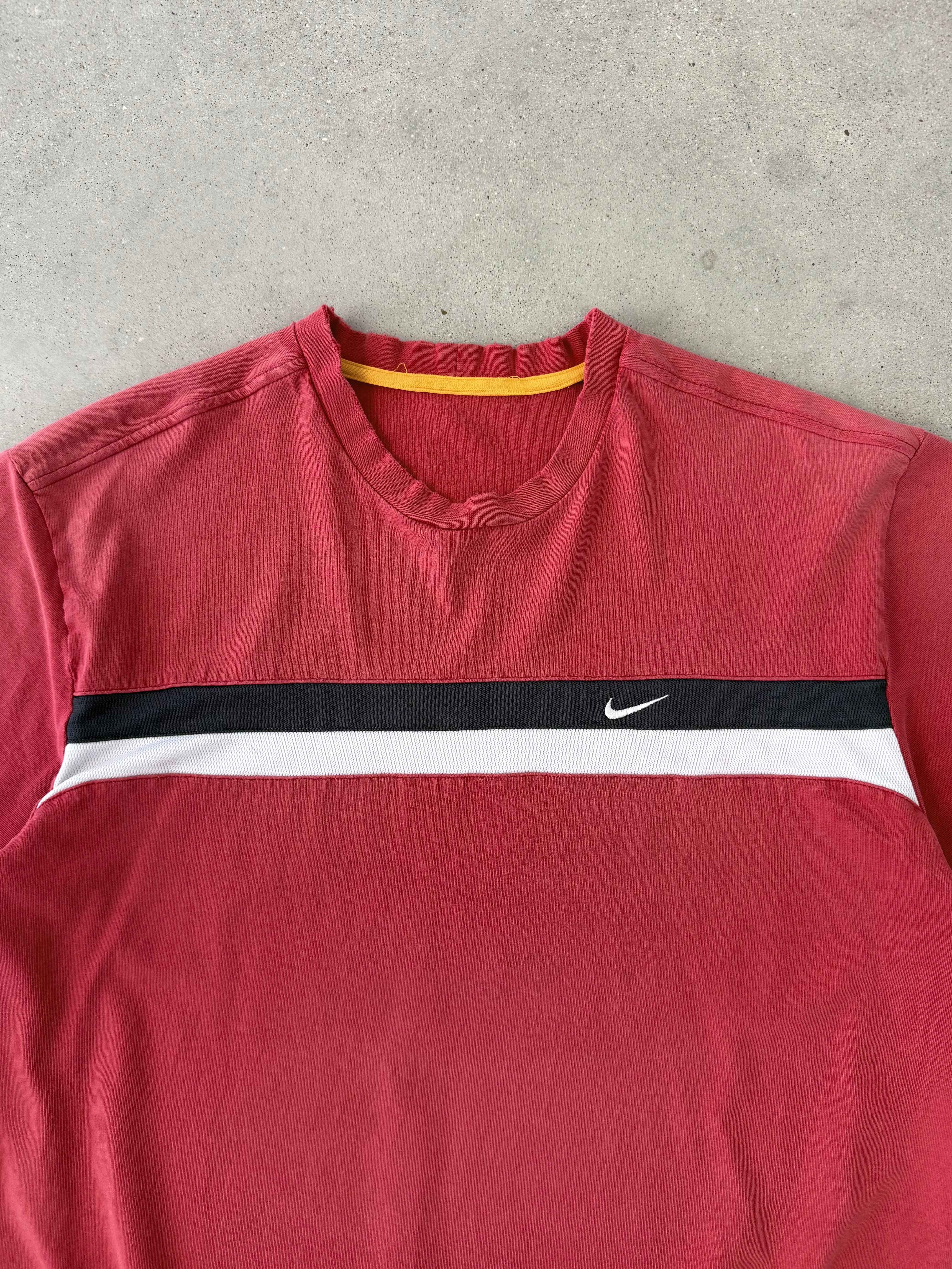 Vintage Nike Striped Mini Swoosh Tee - XL