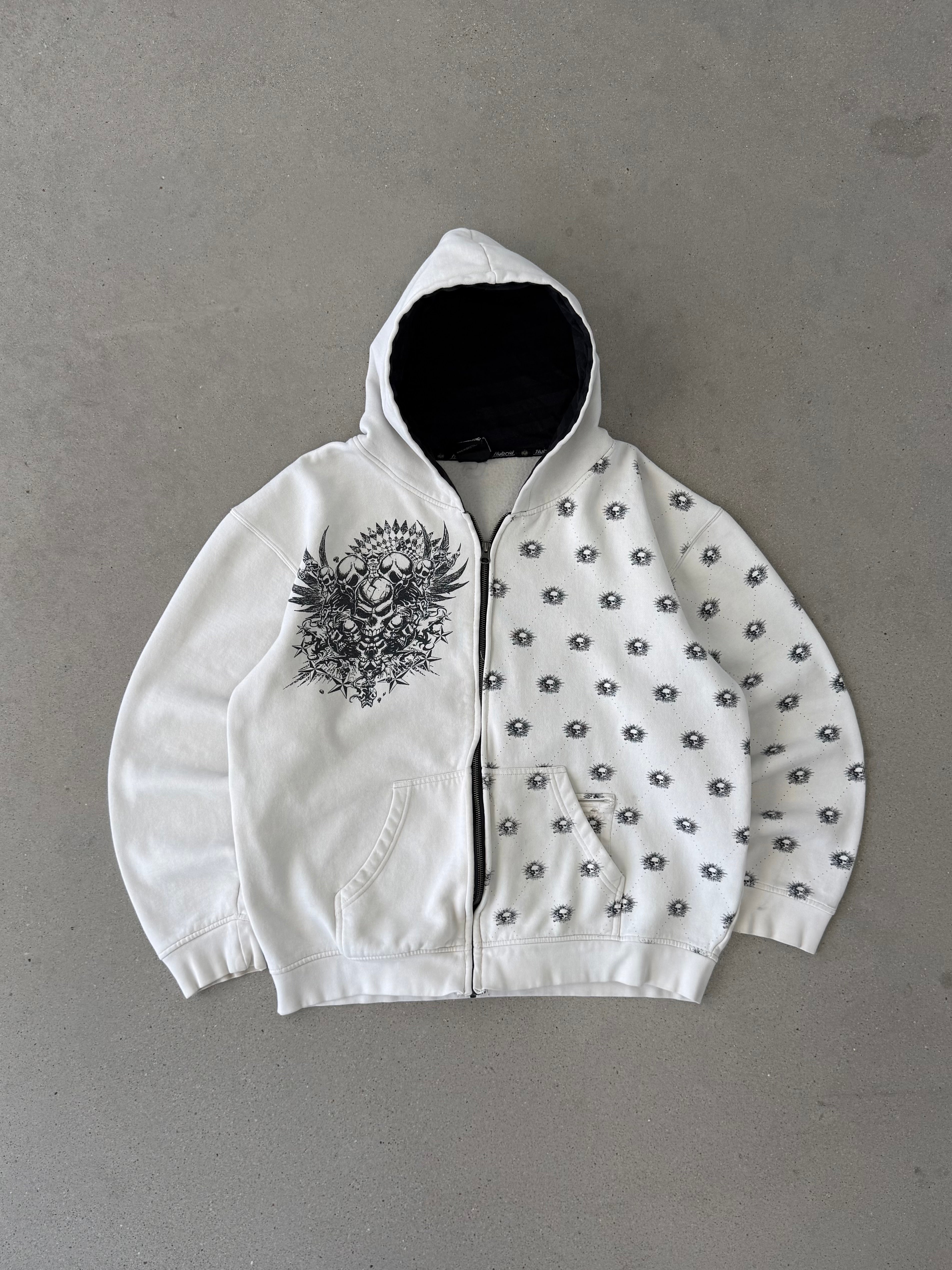 Vintage Hybrid Zip-up Skulls Hoodie - XL