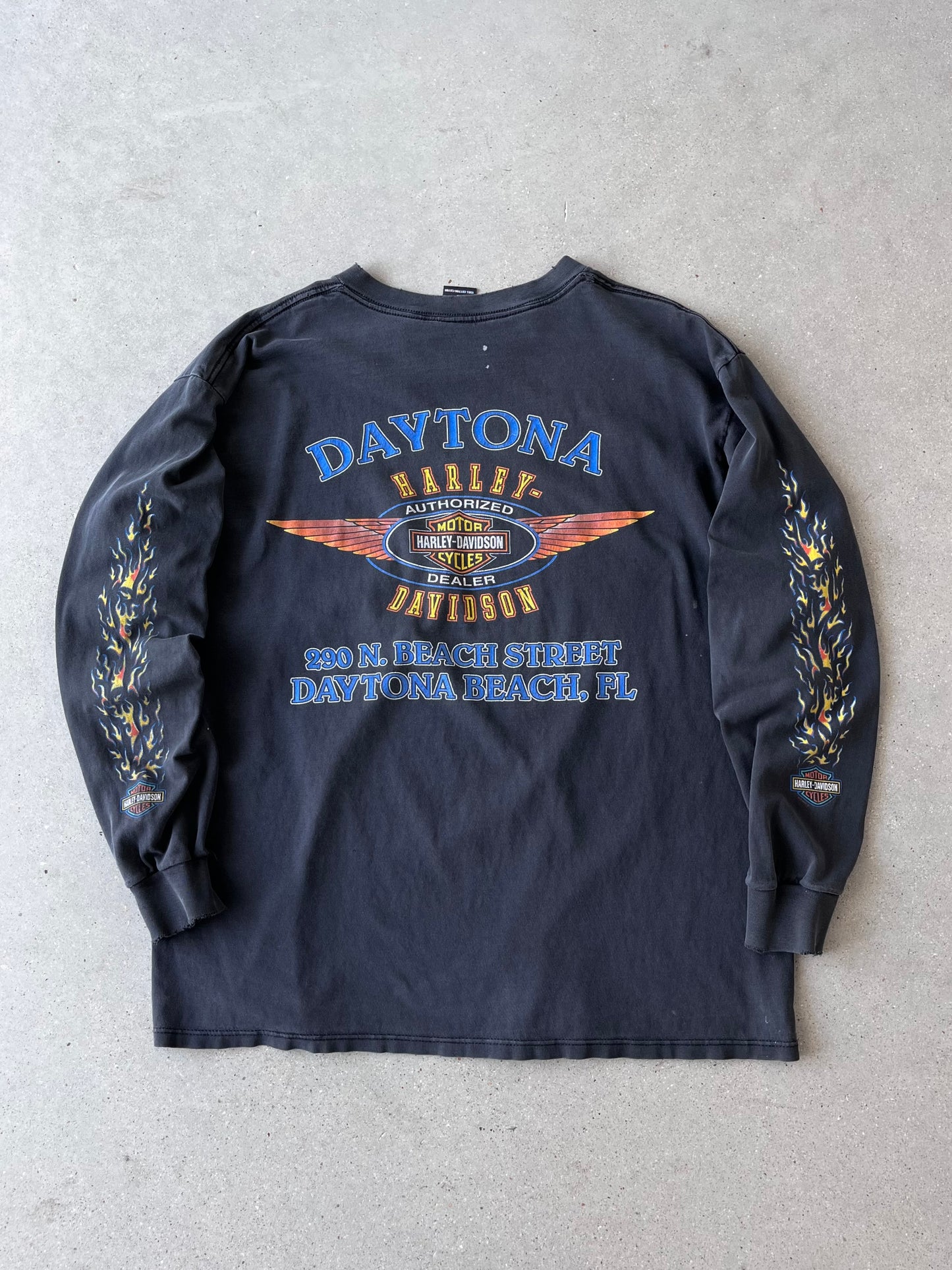 Vintage Daytona Bike Week Harley Davidson Flamed Long Sleeve - XL