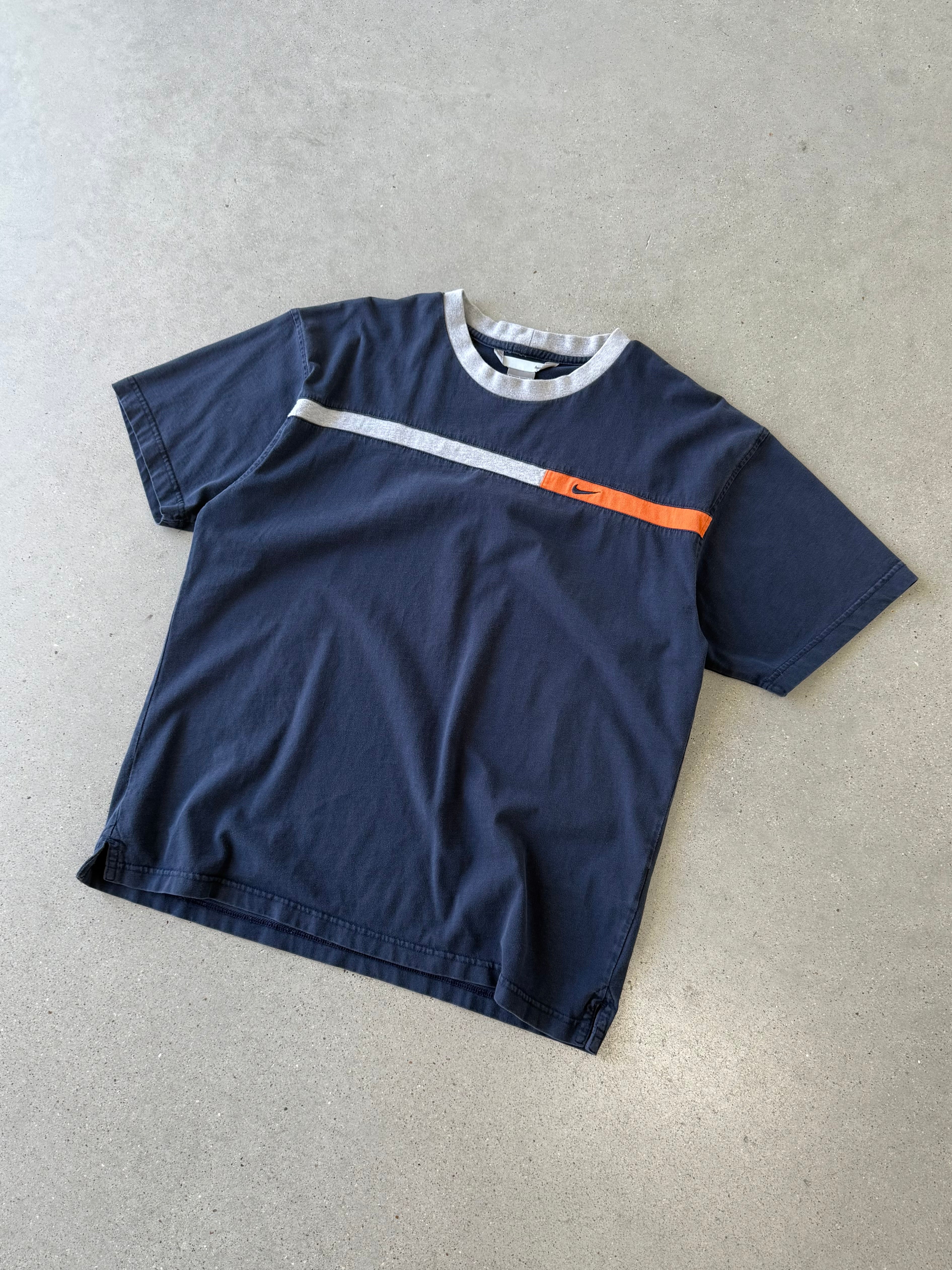 Vintage Nike Striped Mini Swoosh Tee - L