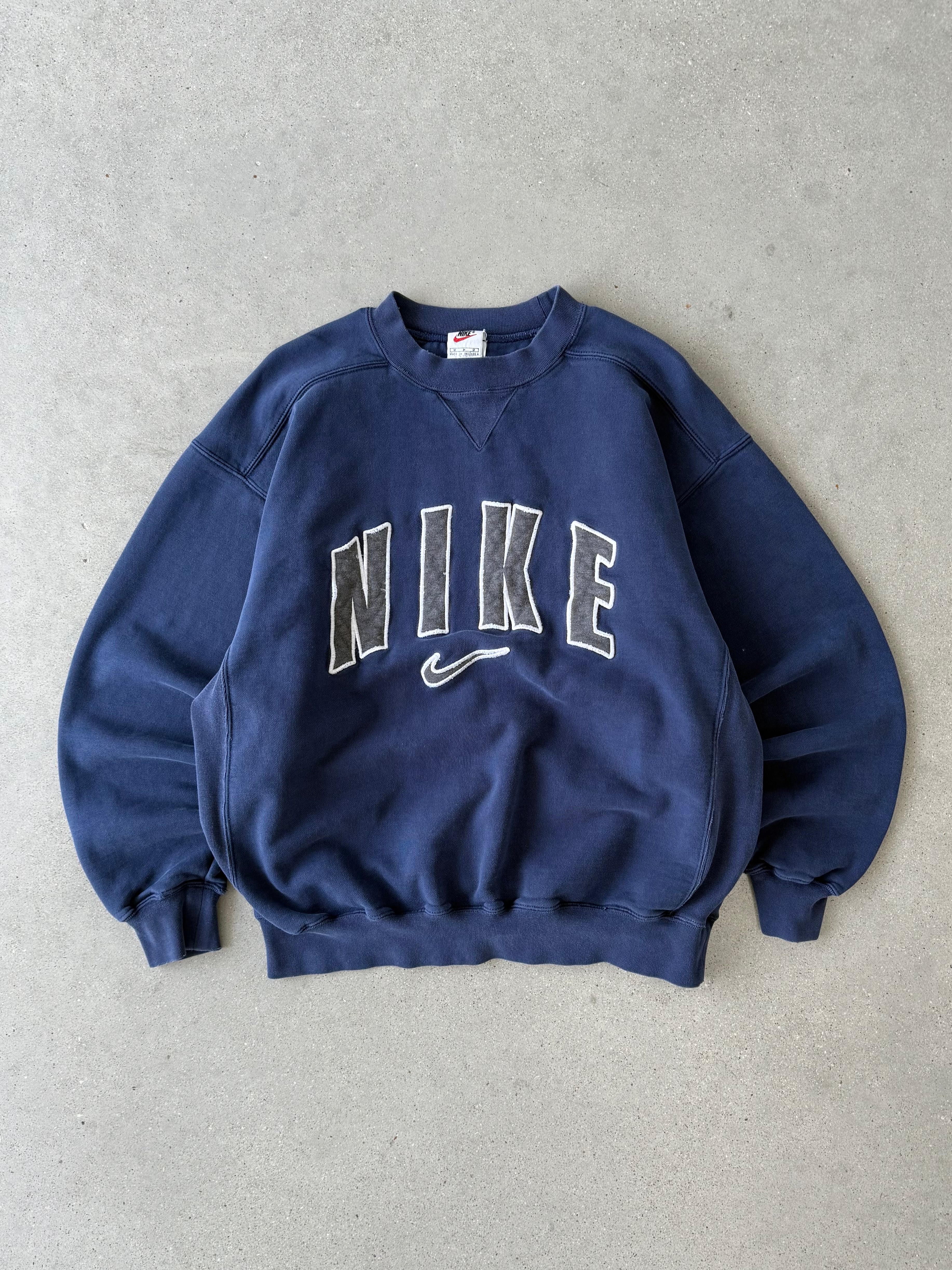 Vintage 1990s Nike Spell-out Navy Crewneck - M