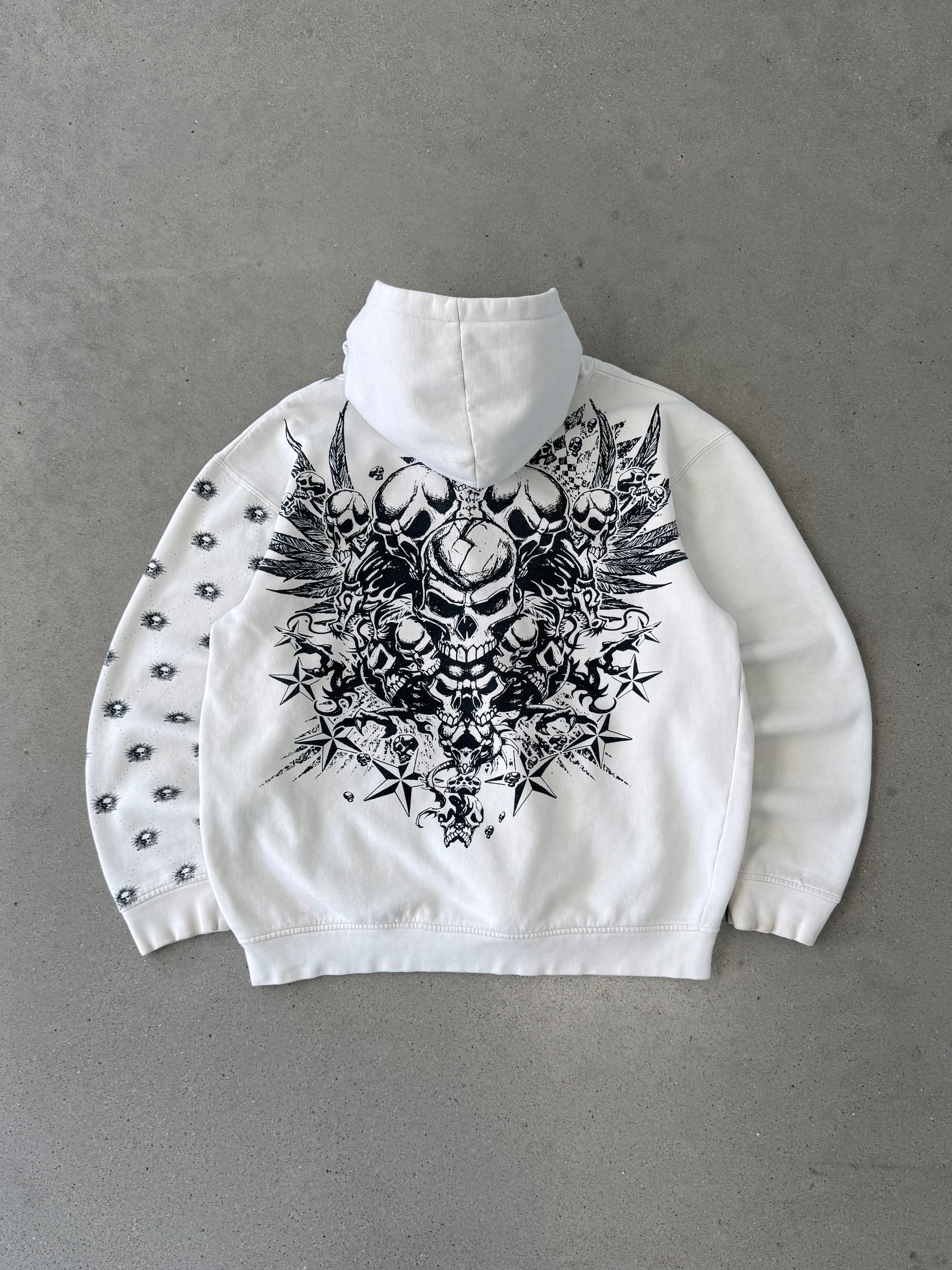 Vintage Hybrid Zip-up Skulls Hoodie - XL