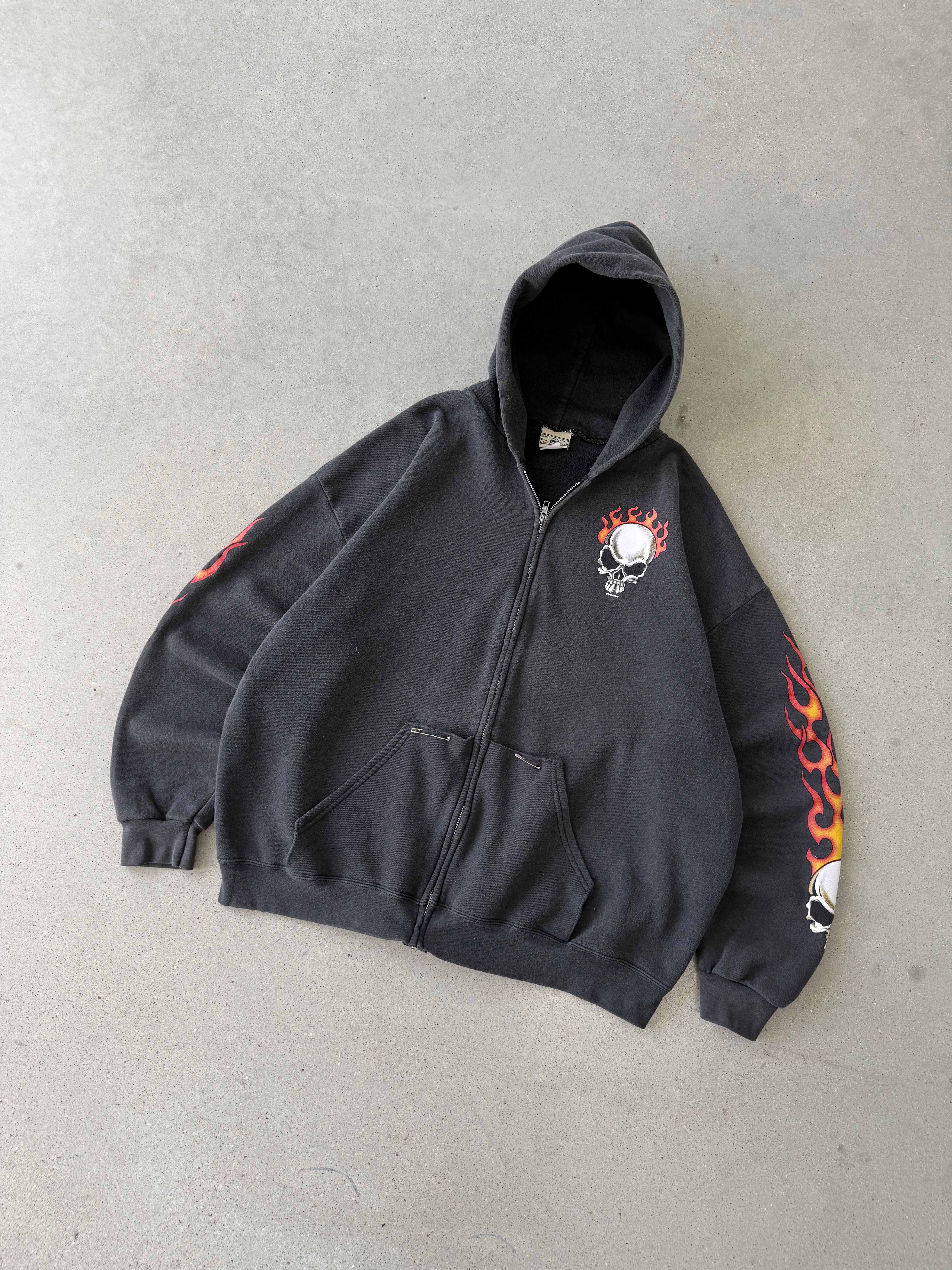 Vintage 2000s Flaming Skull Hoodie - XL