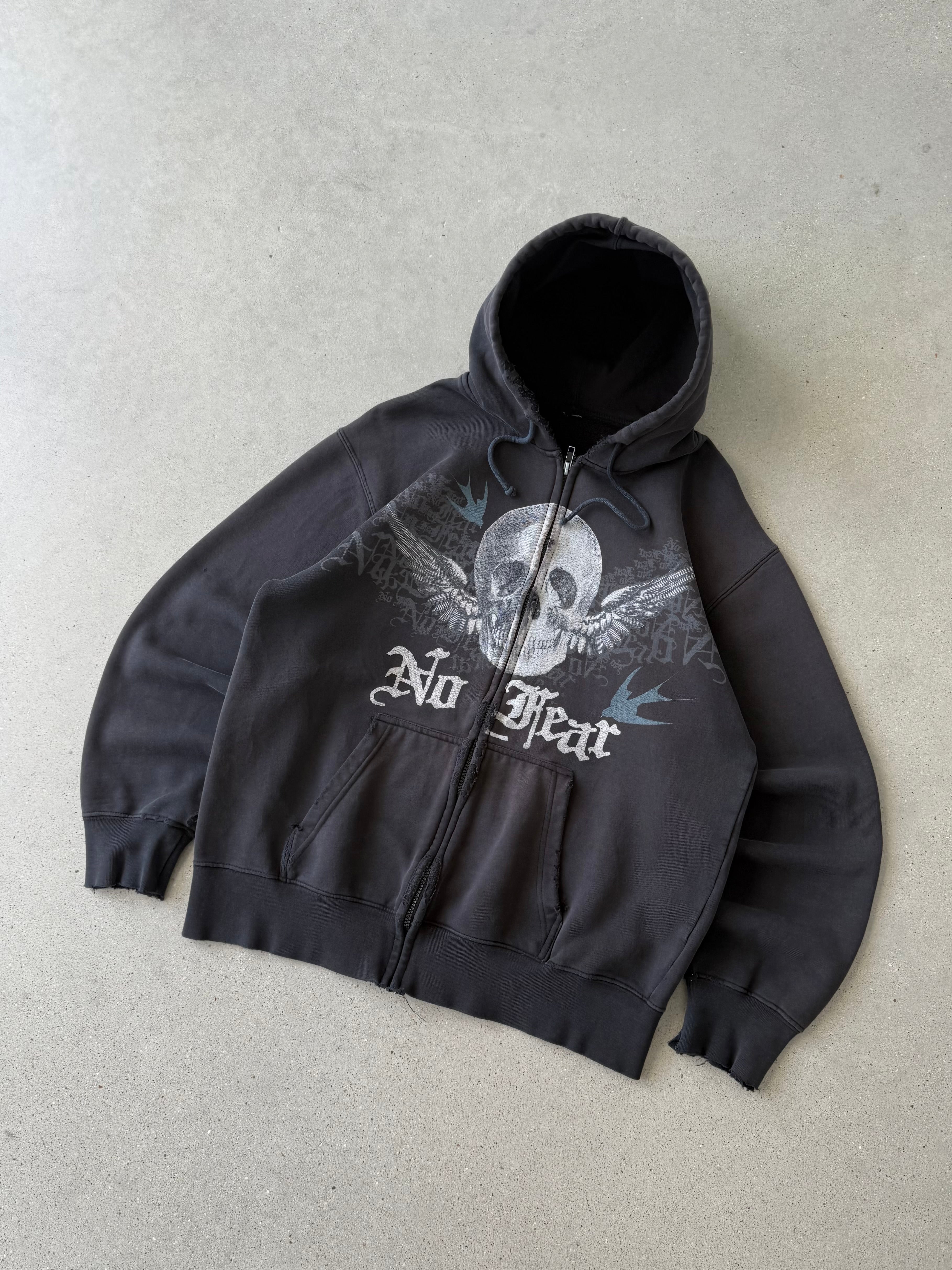 Vintage No Fear Skull Zip-up Hoodie - M