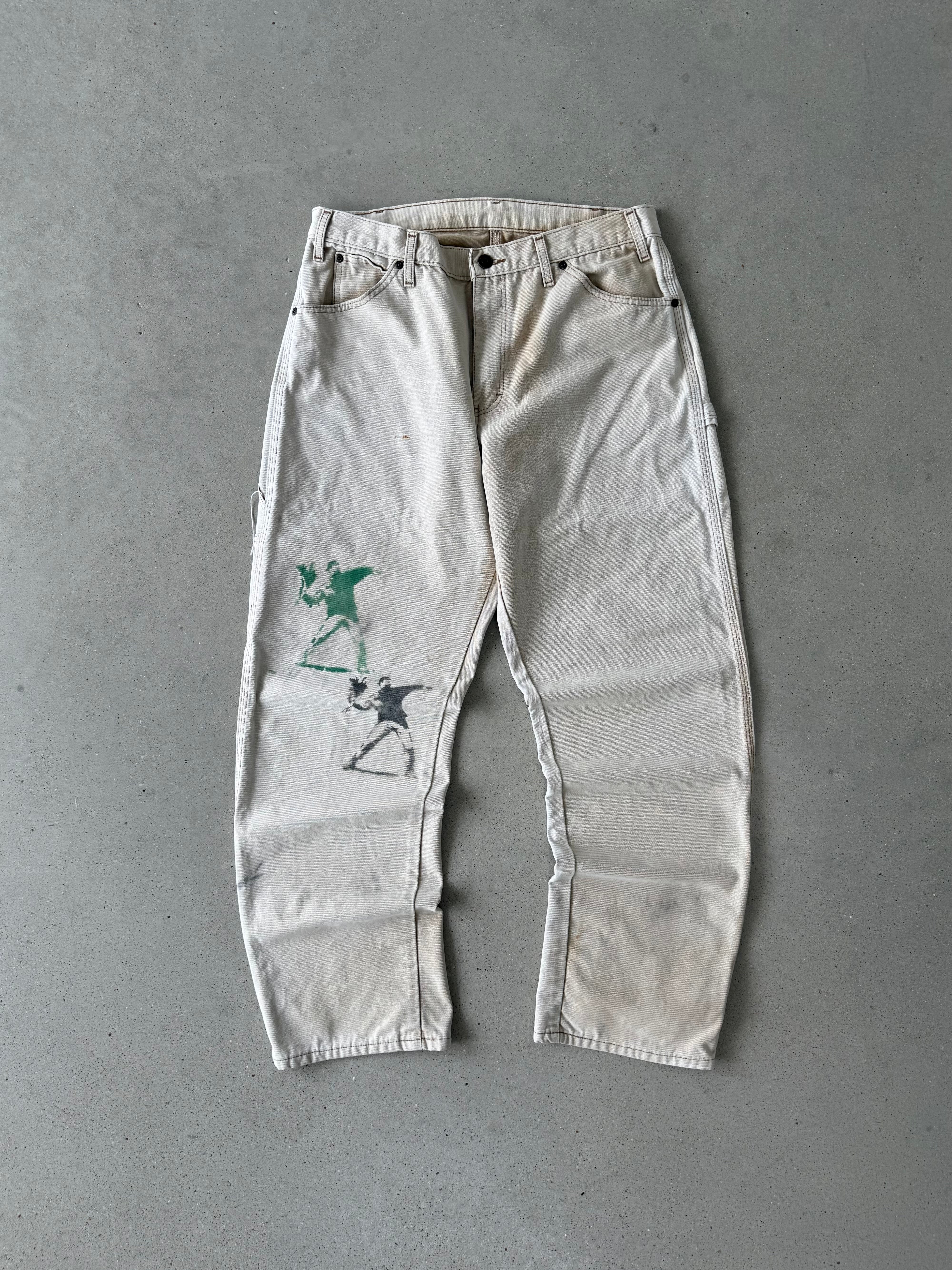 Vintage Dickies Banksy ‘Flower Bomber’ Tan Carpenter Pants - 32x32