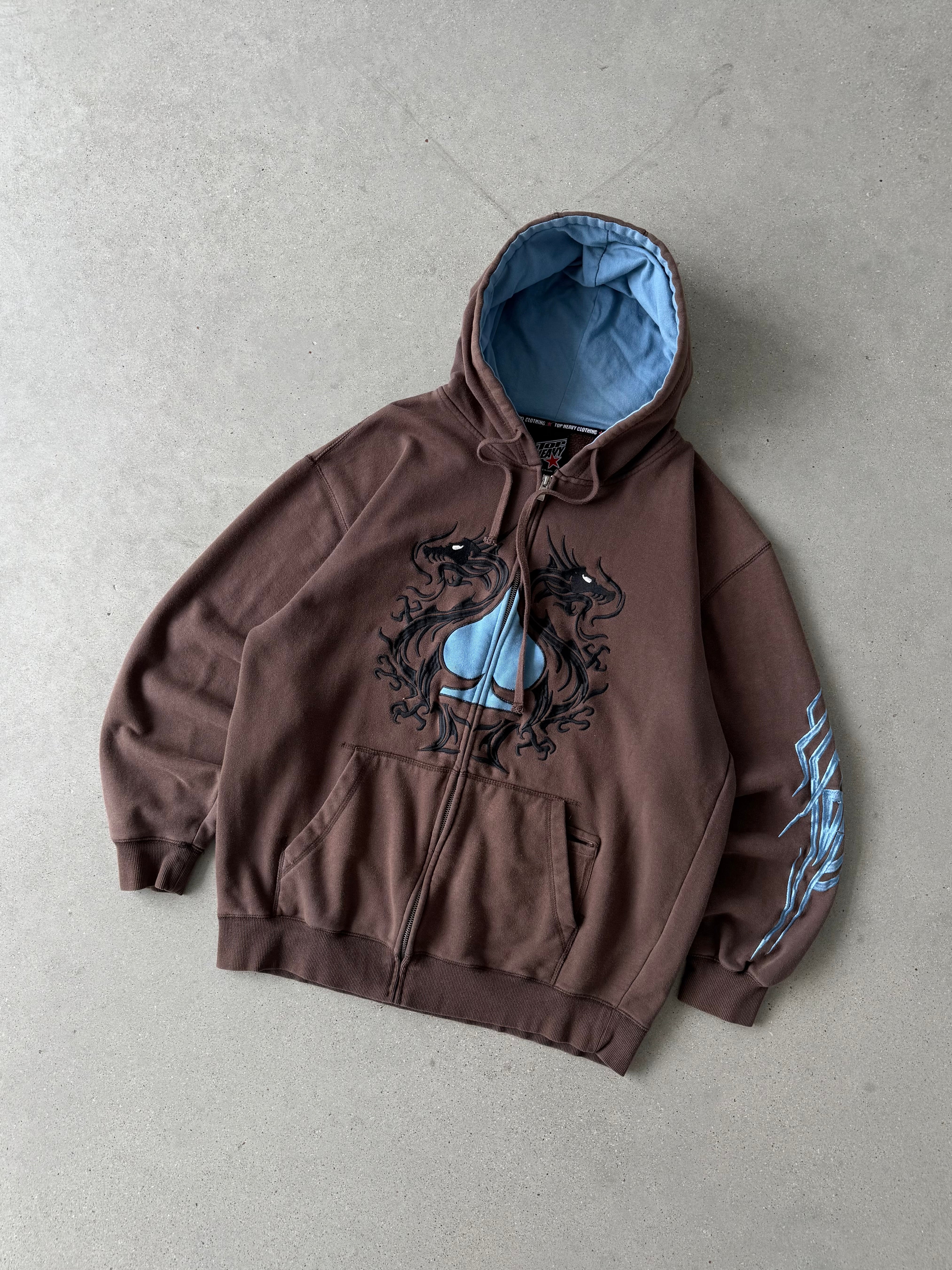 Vintage Y2K Top Heavy Blue Spade Zip-up Hoodie - L