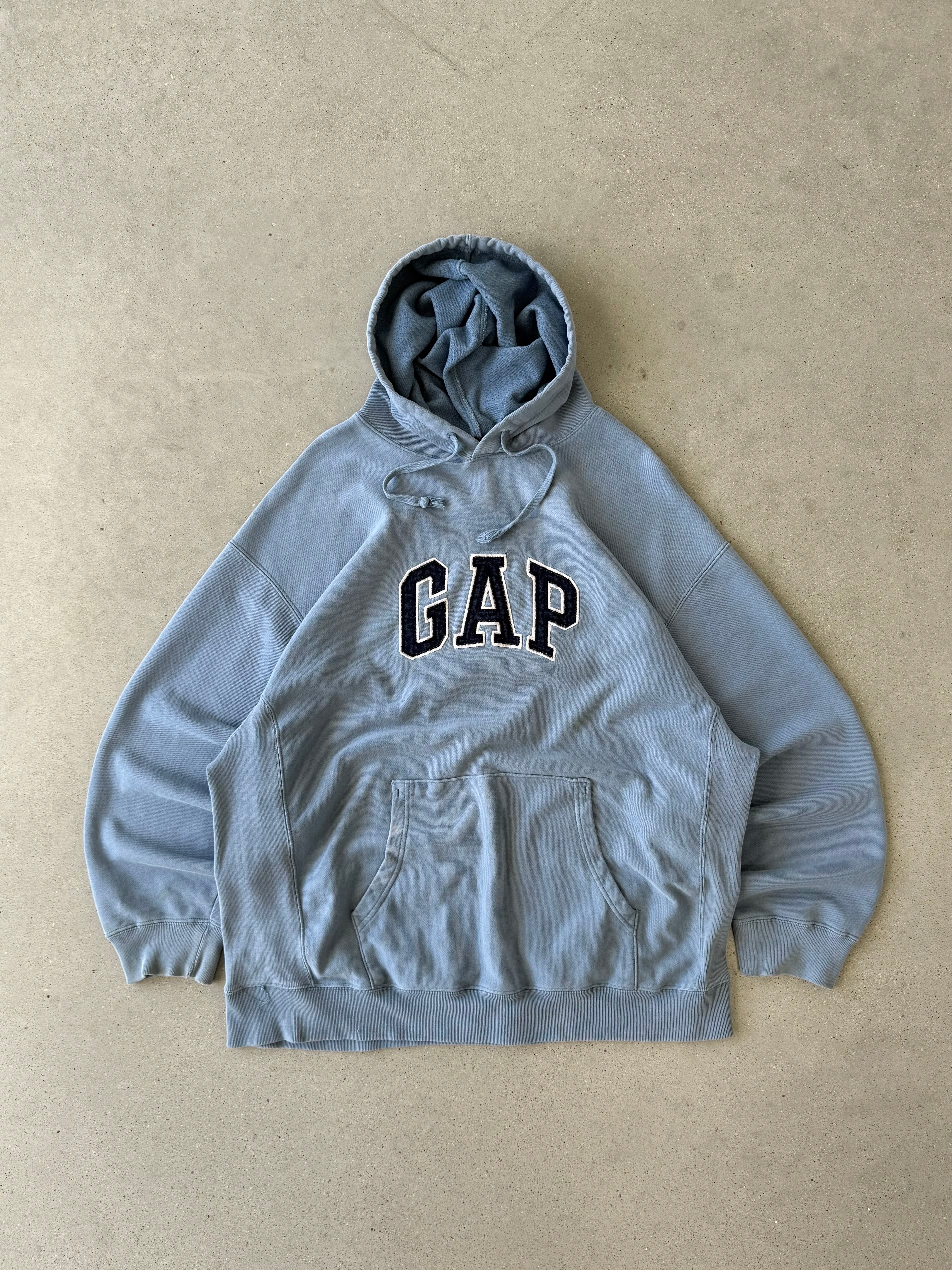 Vintage GAP Light Blue Spellout Hoodie- XL