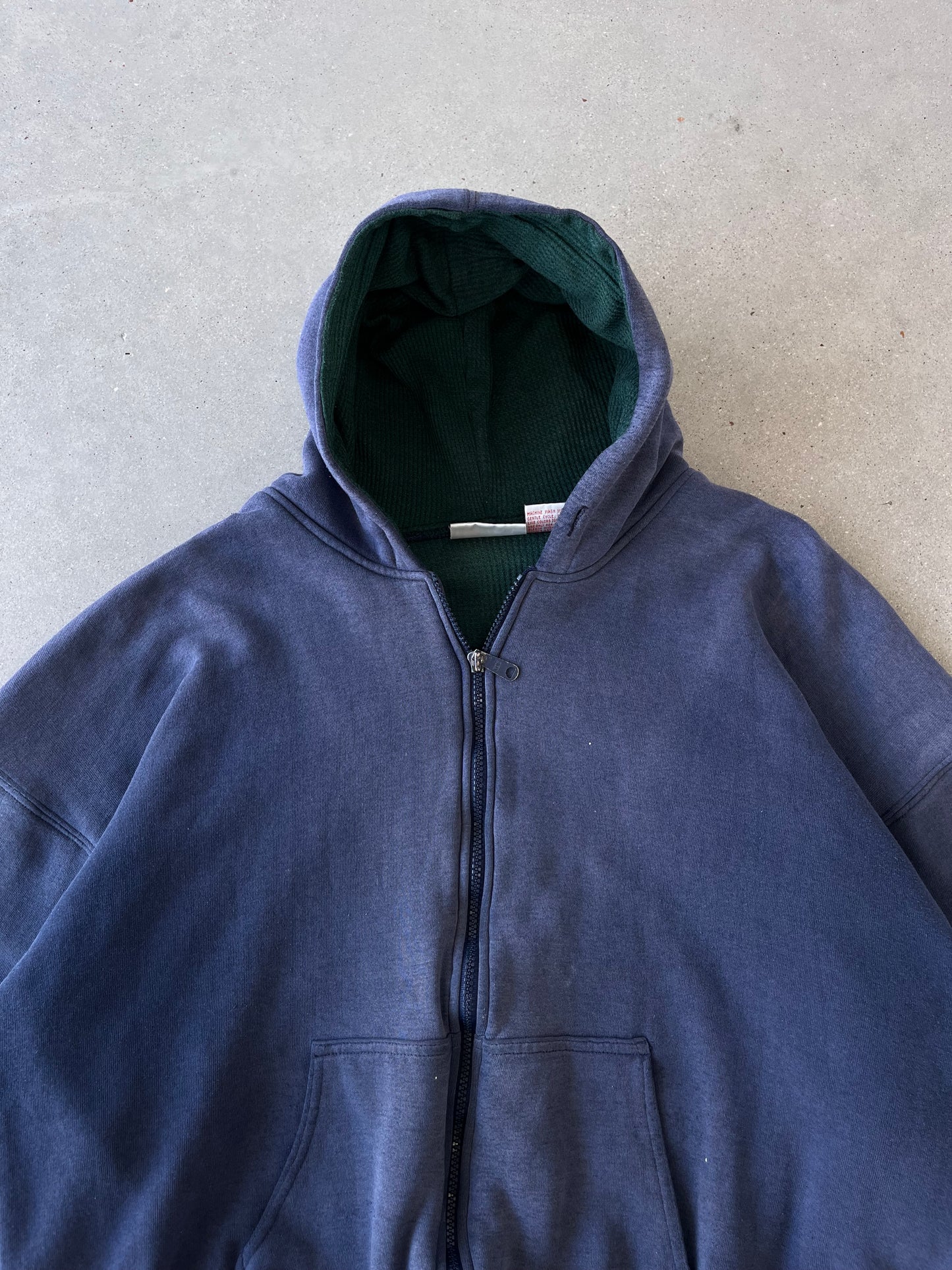 Vintage 90s Navy Waffle-lined Zip-up Hoodie - XL