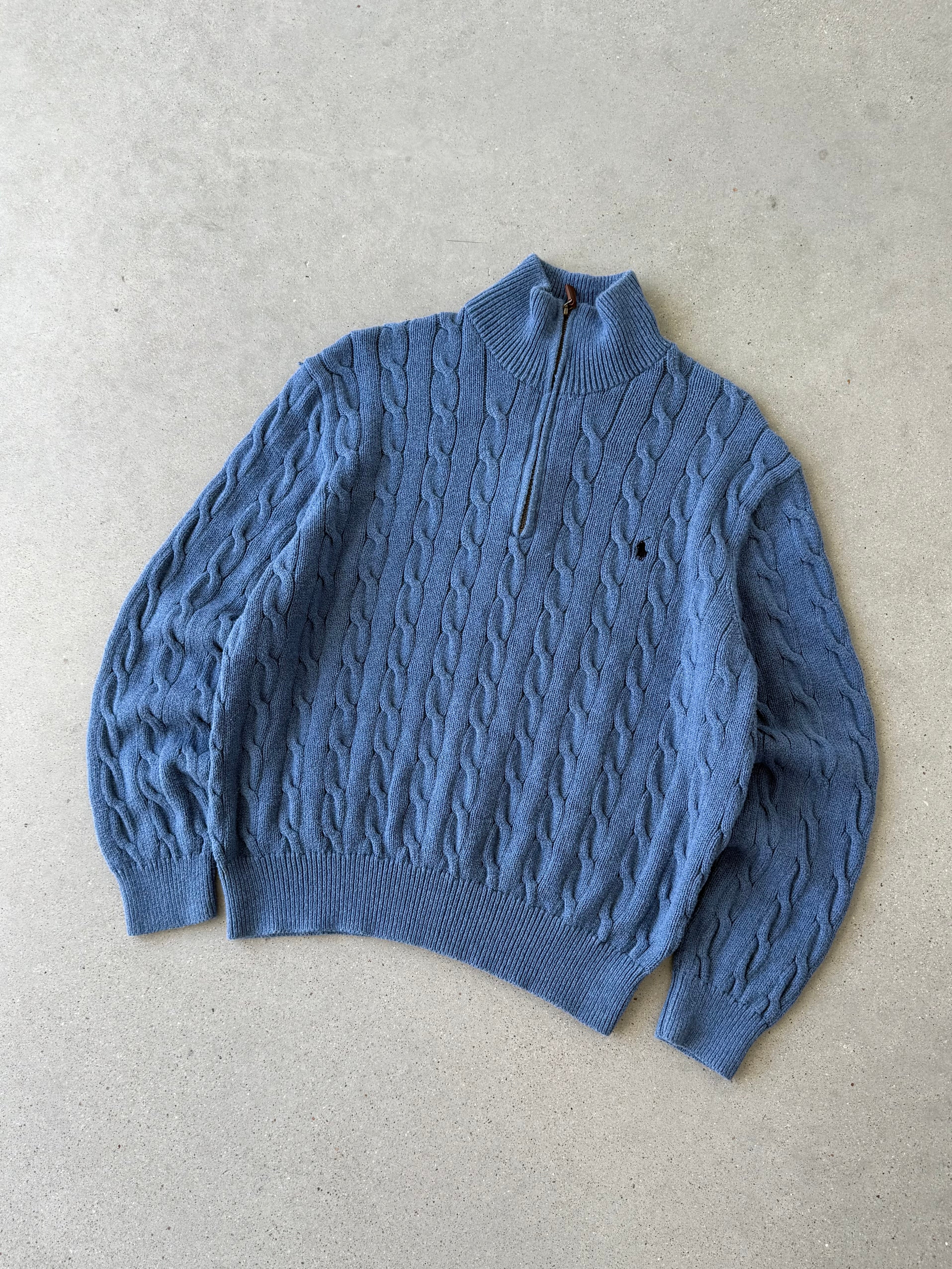 Vintage Polo Ralph Lauren Blue Knitted Quarter-zip - L
