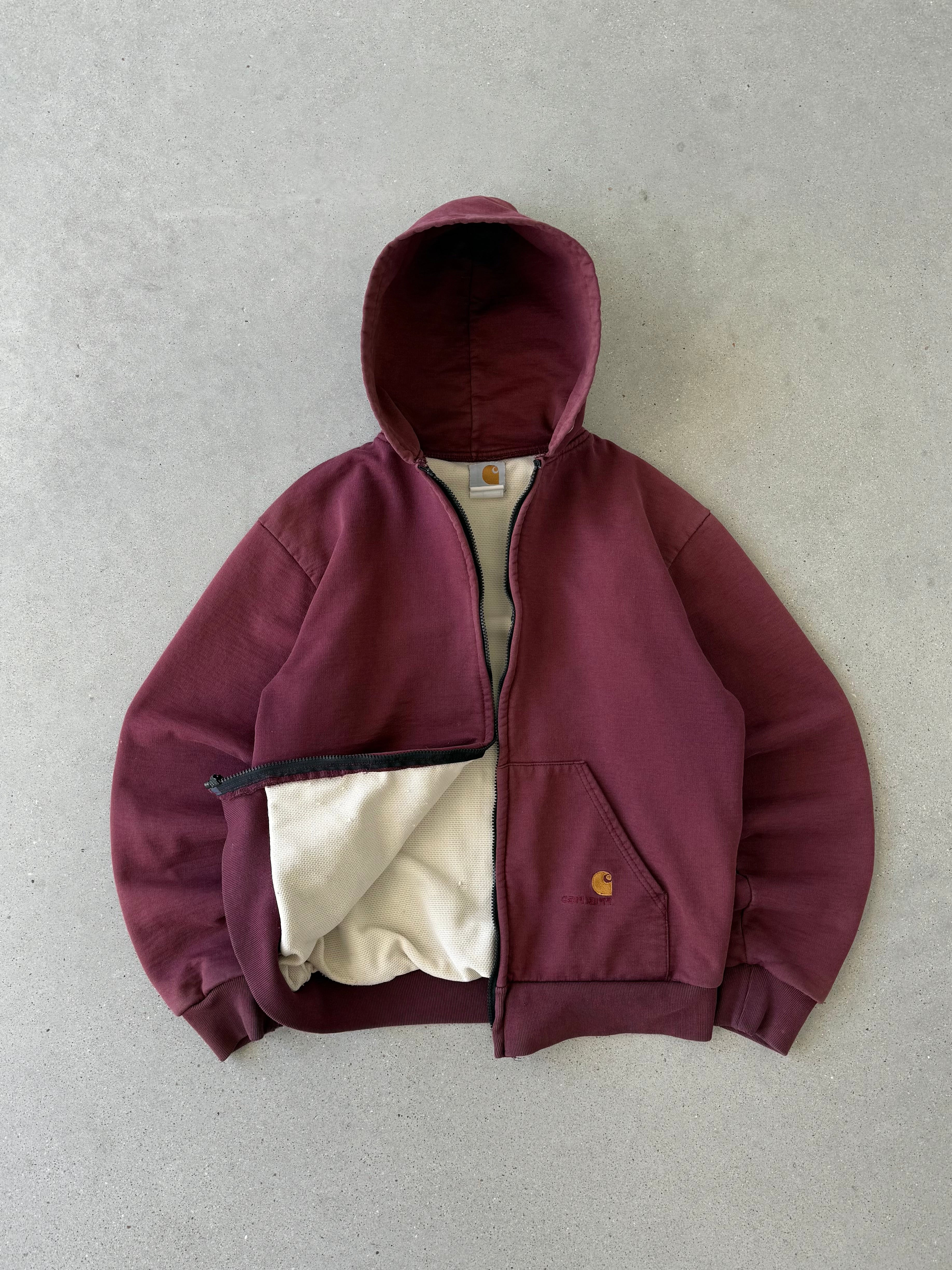Vintage Maroon Thermal Linned Carhartt Zip Up Hoodie - L