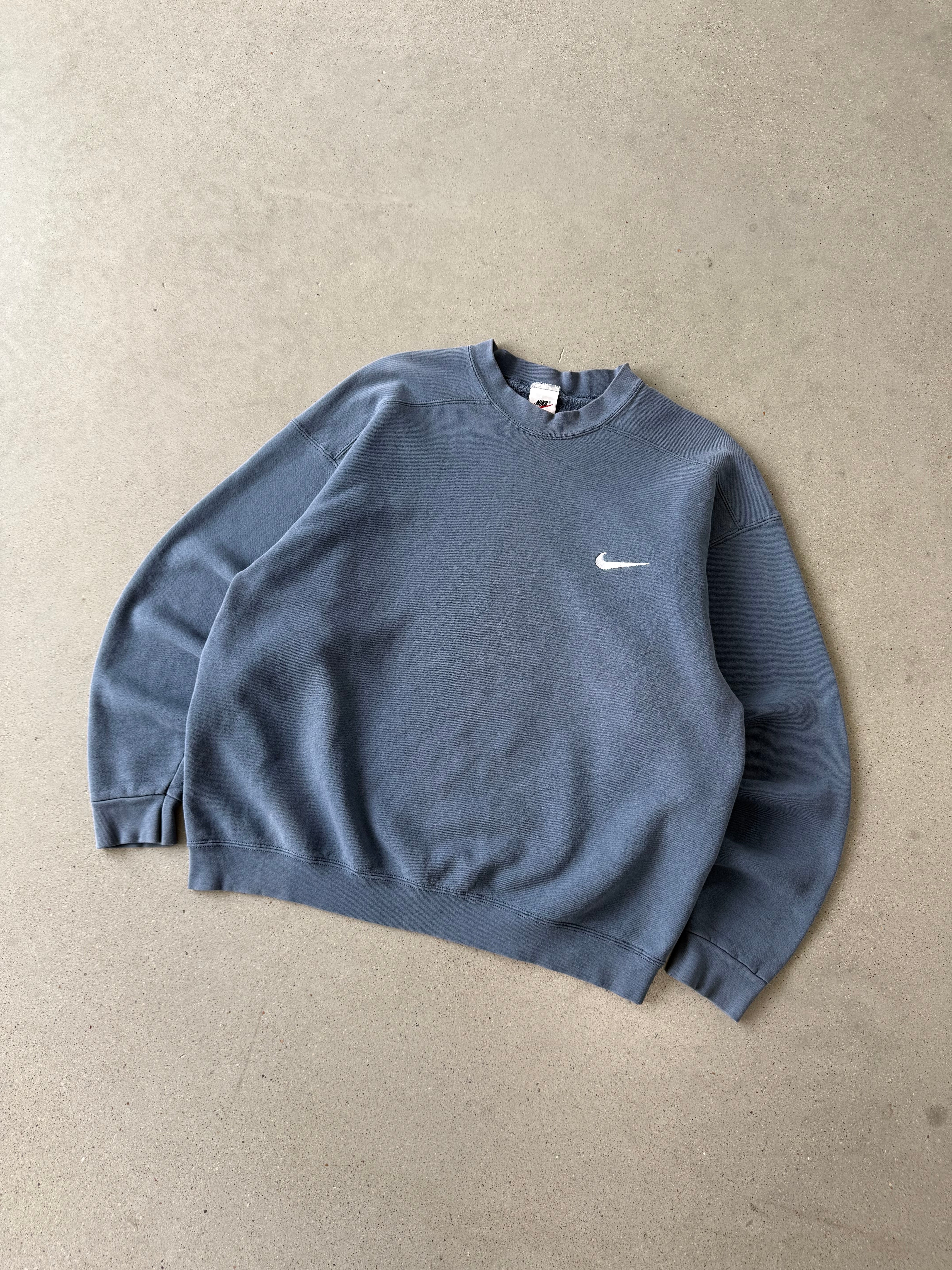 Vintage 90s Nike Slate Blue Mini Swoosh Sweatshirt - L