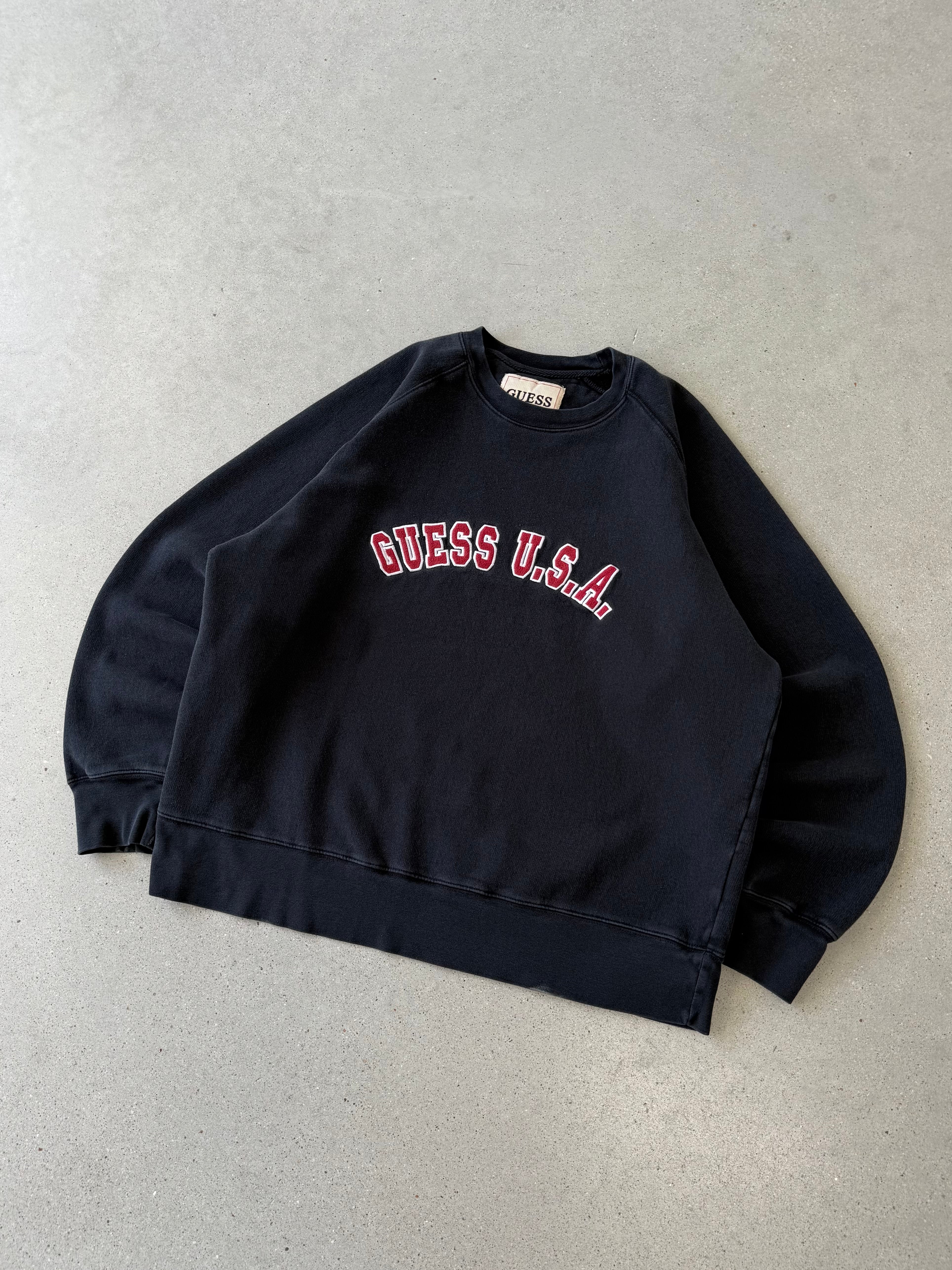 Vintage Guess U.S.A Black Spellout Sweatshirt - L