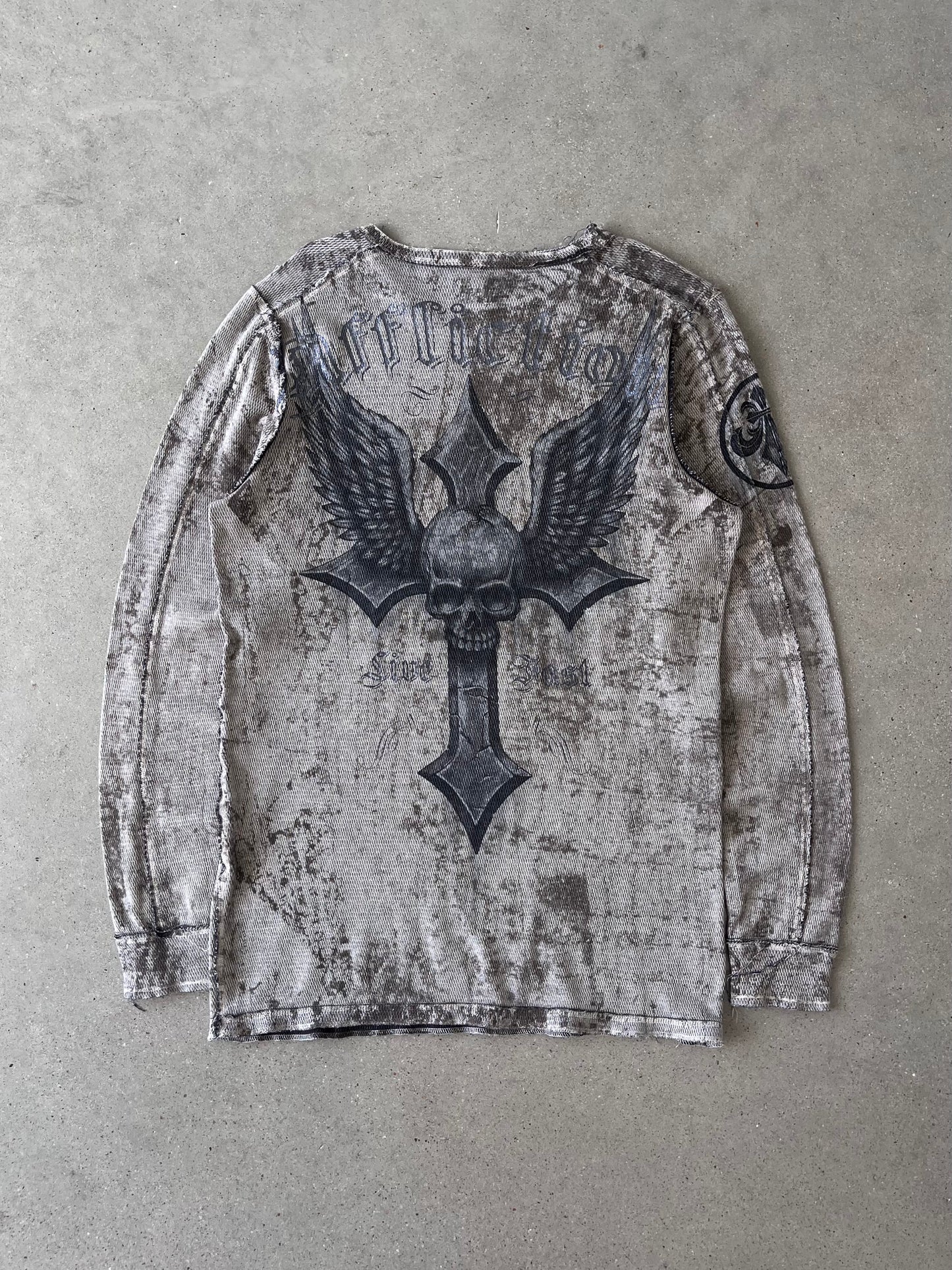 Vintage Y2K Affliction Cremè/Black Reversible Thermal - L