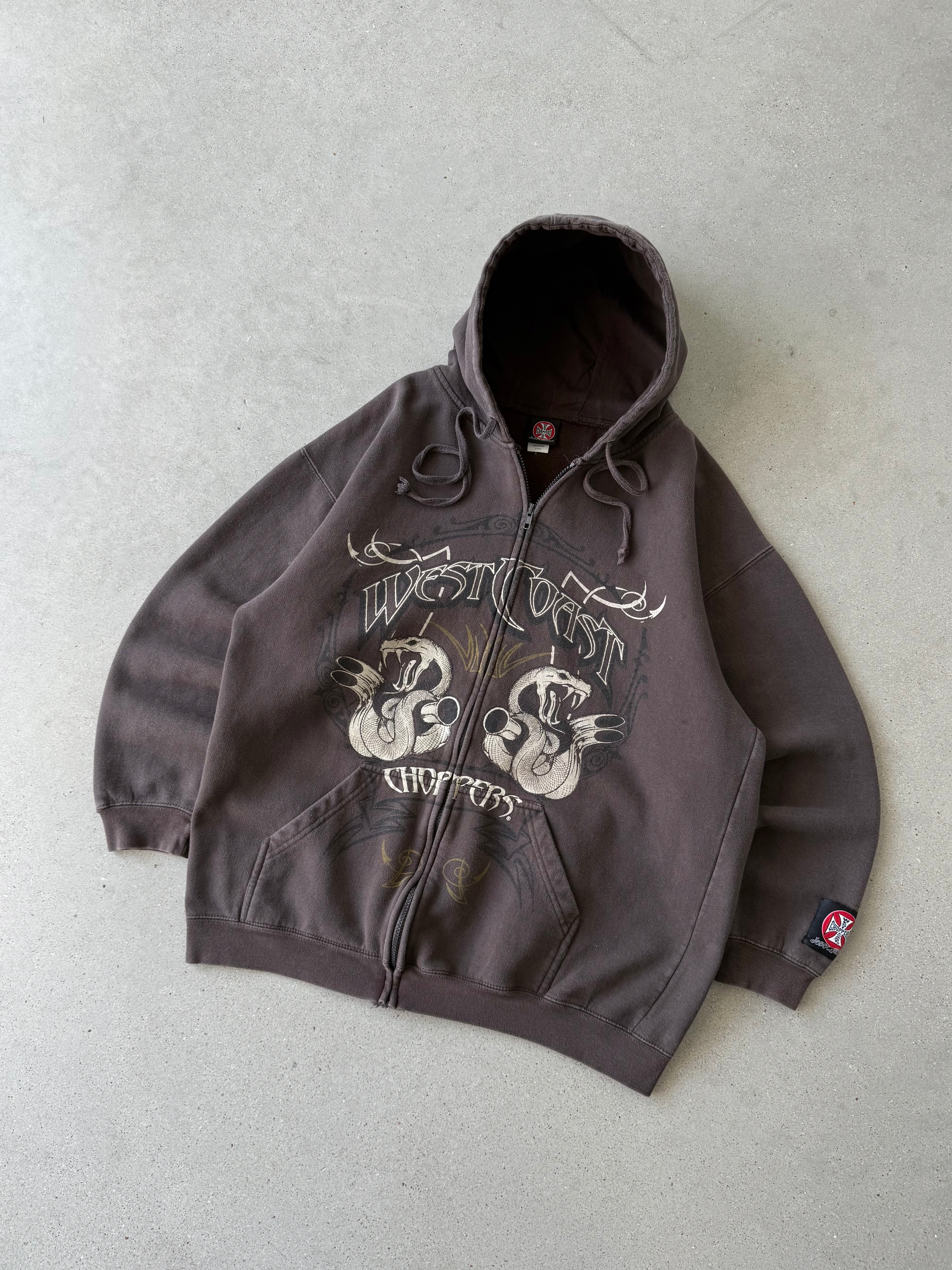 Vintage West Coast Choppers Brown Zip-up Hoodie - XL