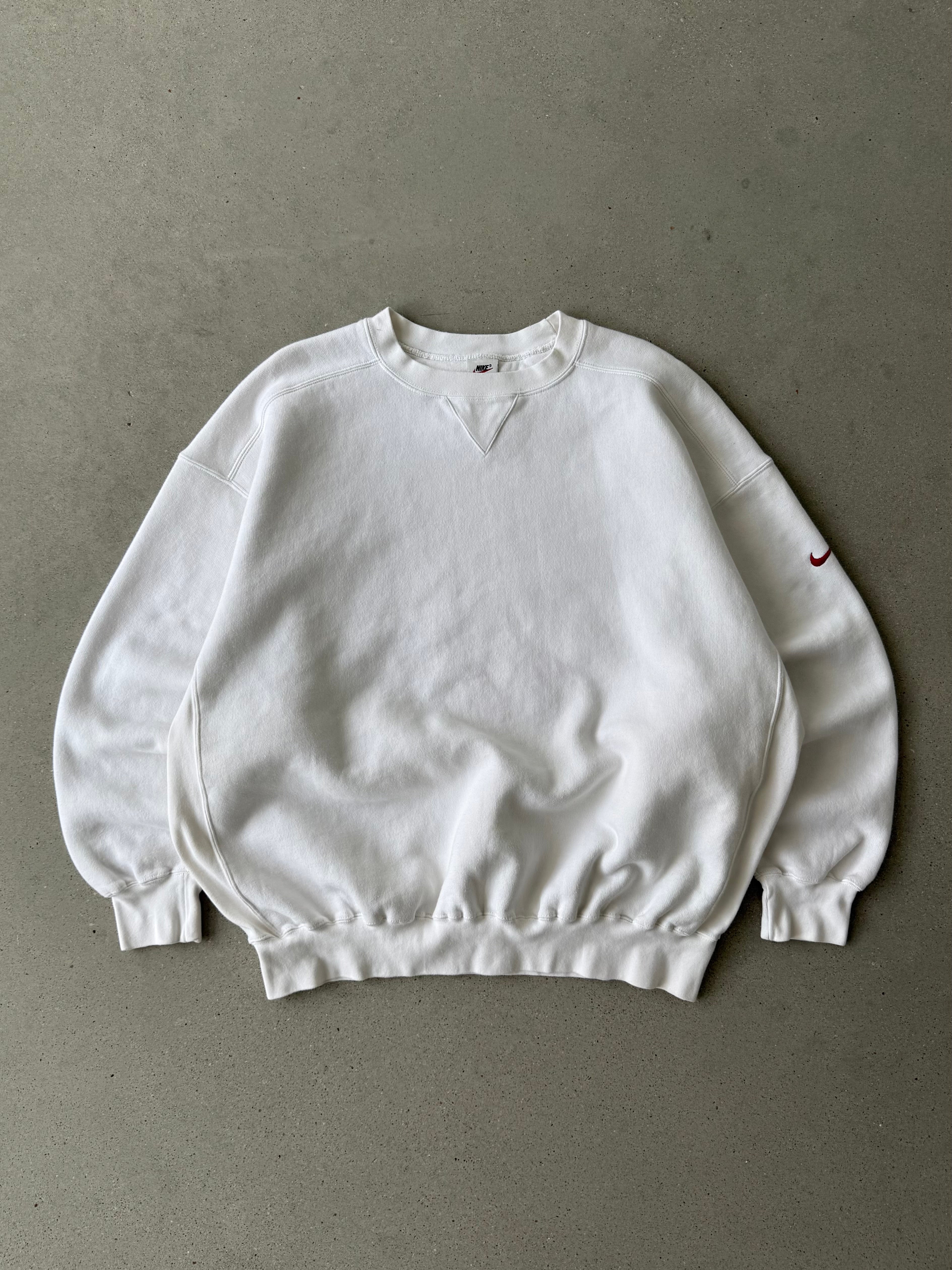 Vintage Nike White Mini Red Swoosh Sweatshirt - XL