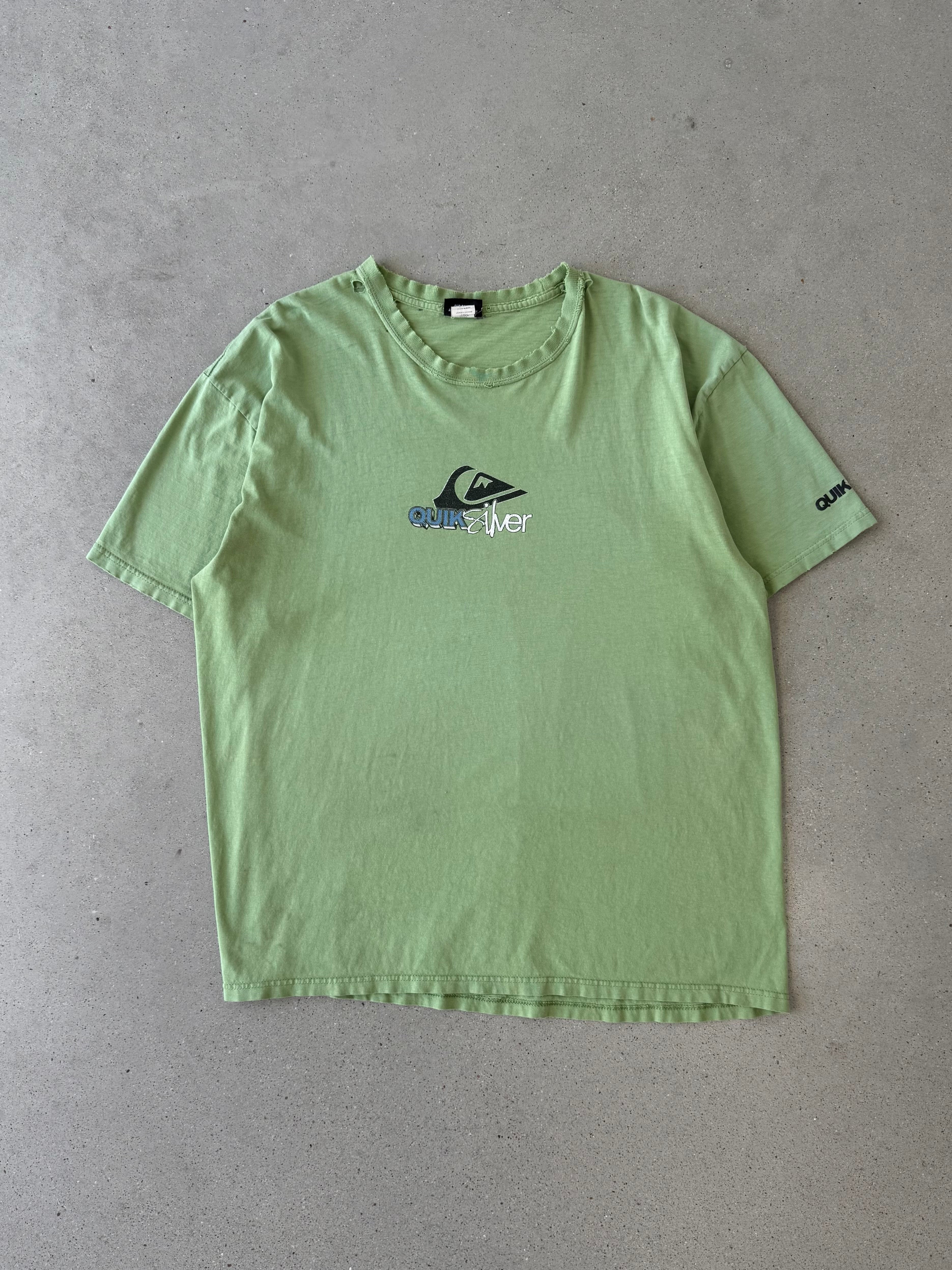 Vintage Quicksilver Distressed Green Surfer Tee - XL