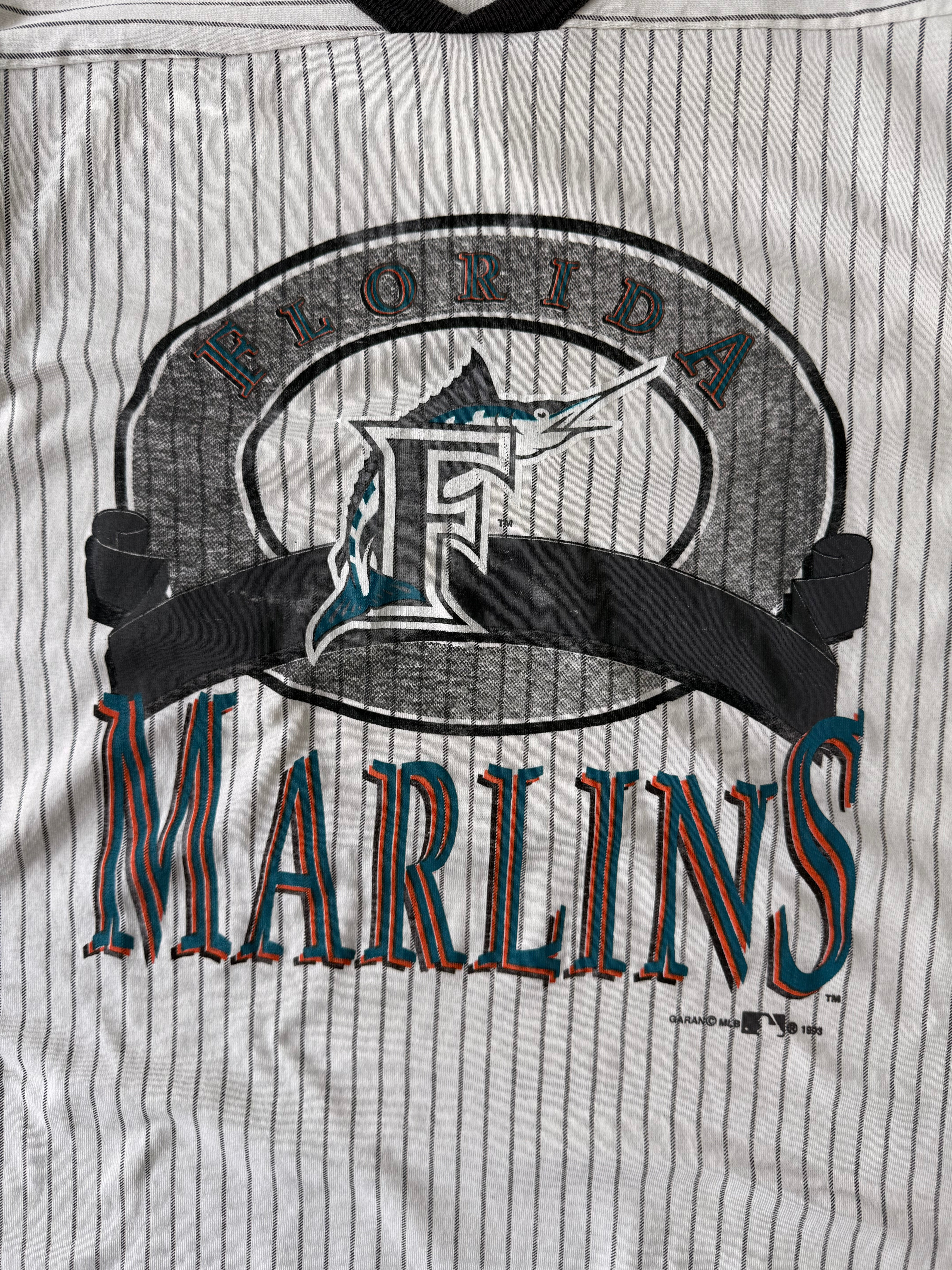 Vintage 1993 Florida Marlins Striped Ringer Tee - L