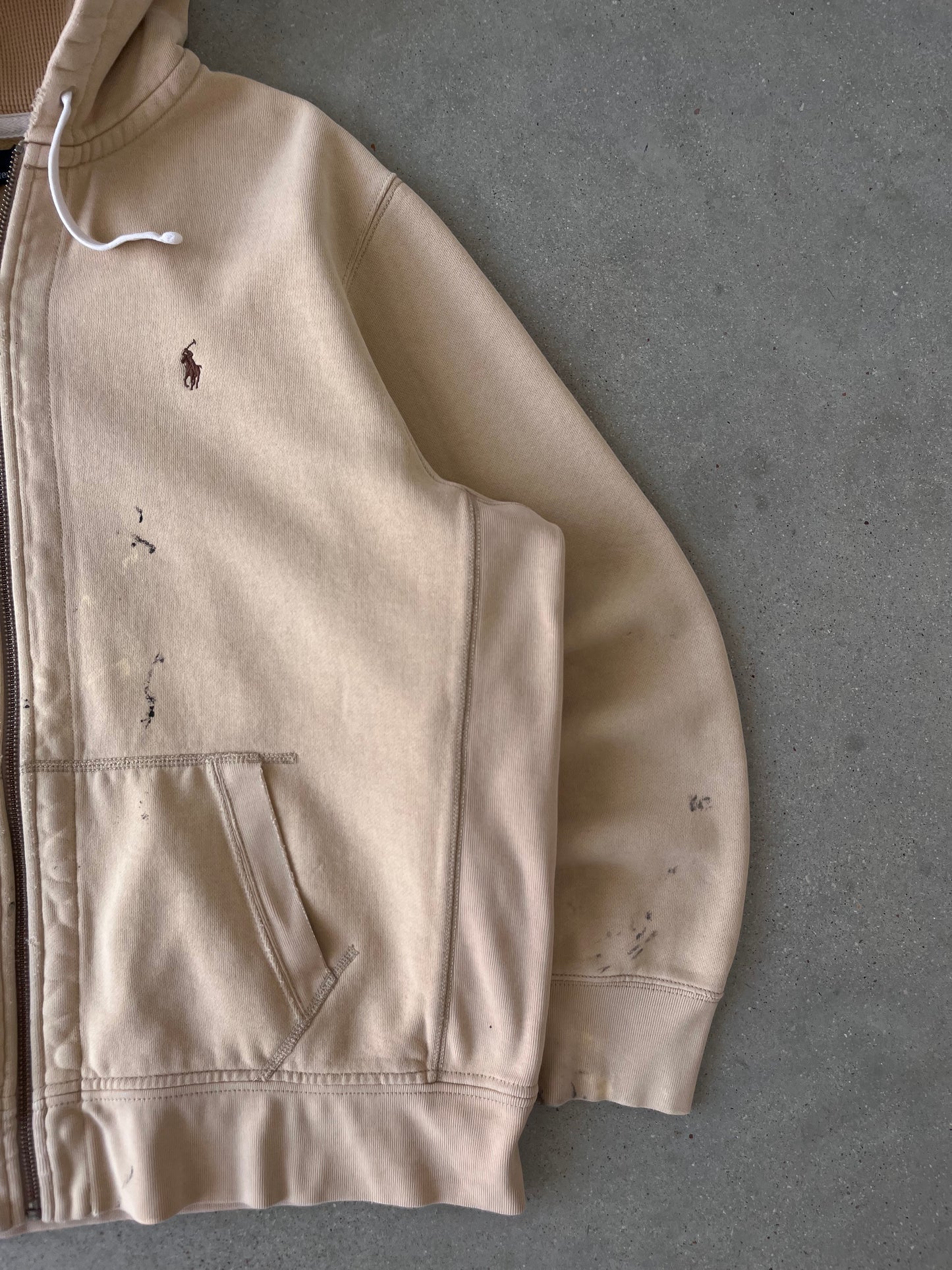 Vintage Ralph Lauren Cream Boxy Zip-Up Hoodie - XXL