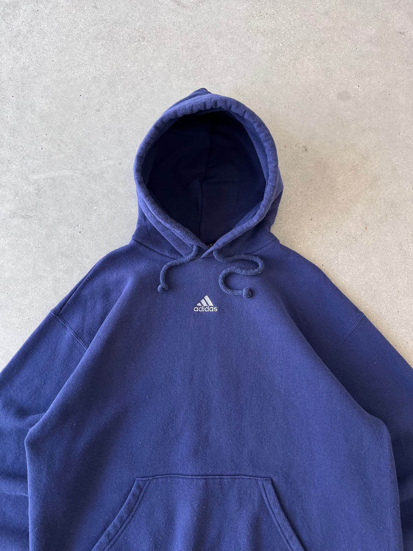 Vintage Adidas Center Striped Navy Hoodie - L