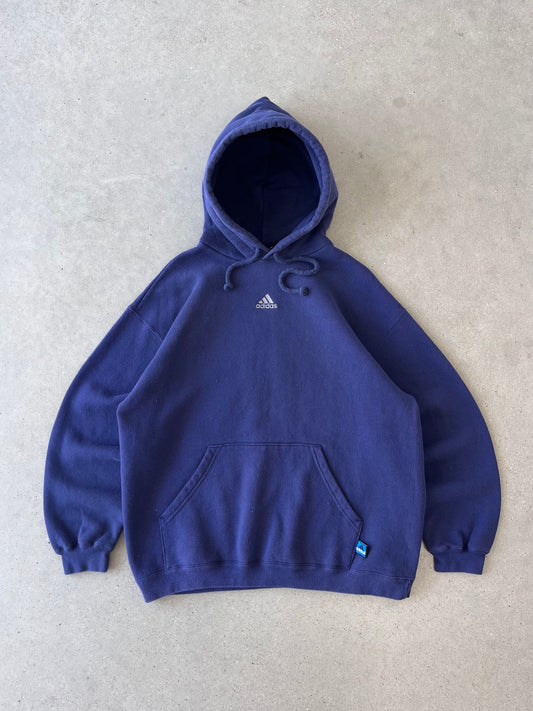 Vintage Adidas Center Striped Navy Hoodie - L