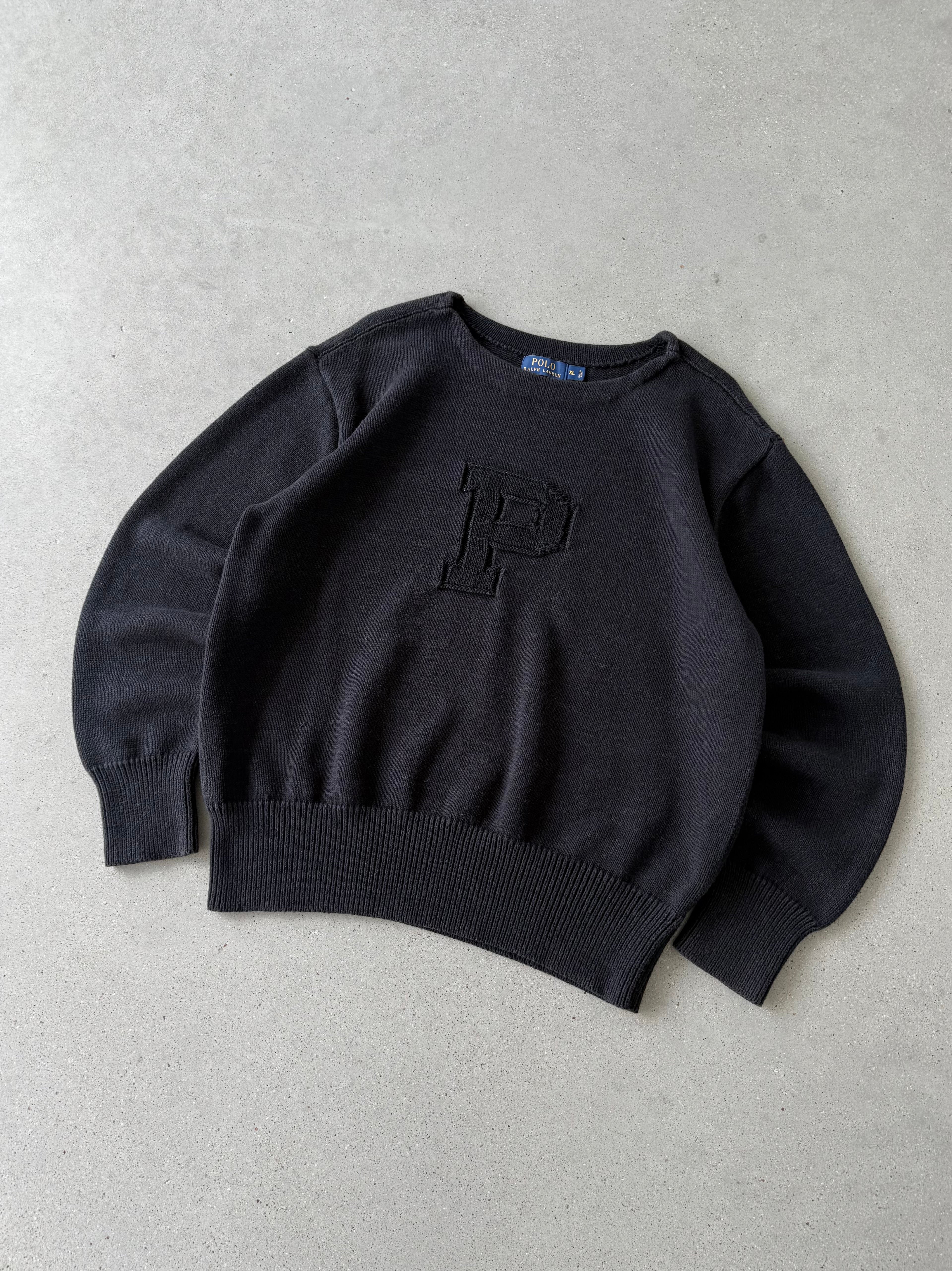 Vintage Polo Ralph Lauren Black "P" Logo Sweater - XL