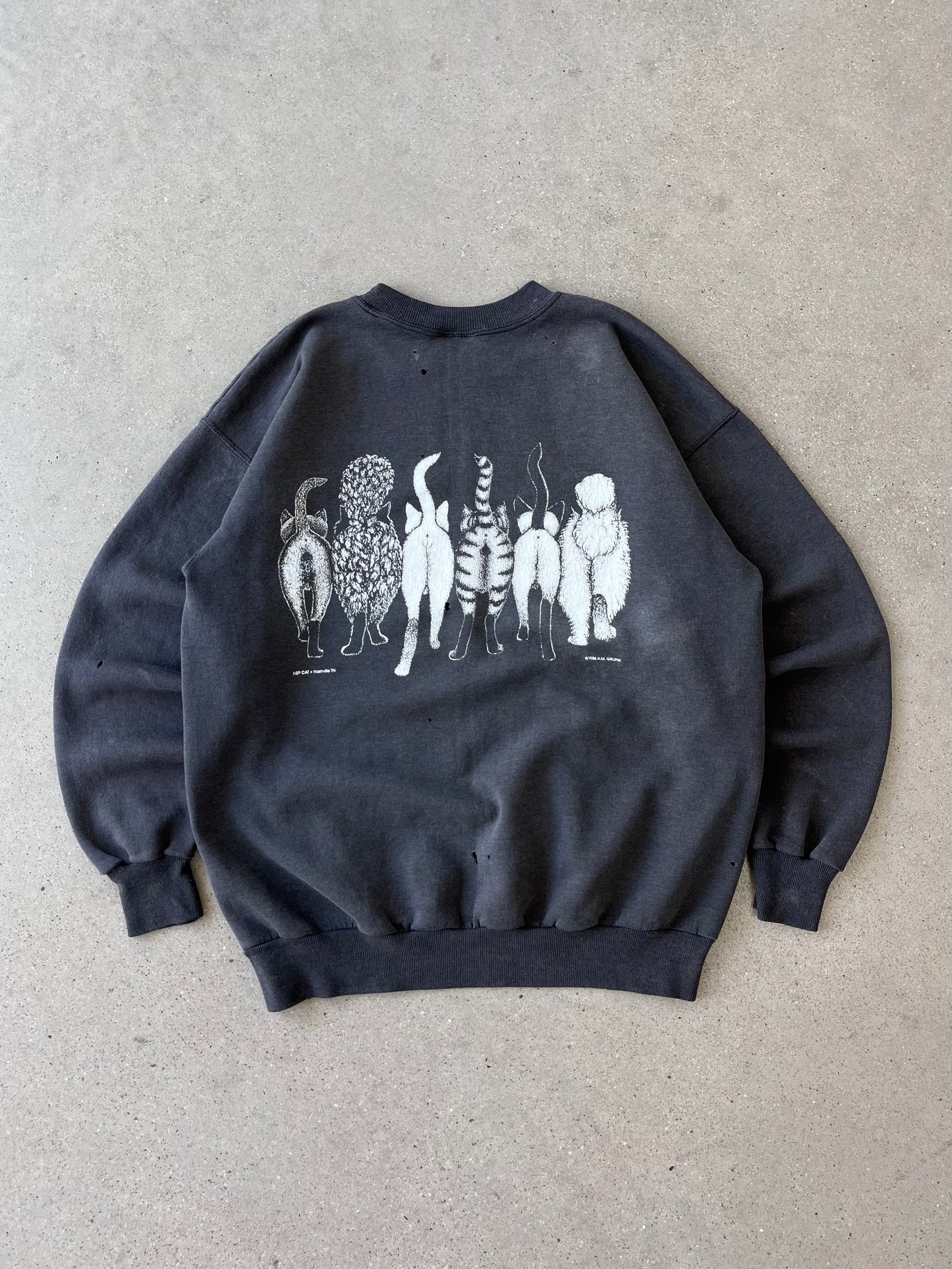 Vintage Distressed Cat Crewneck - M