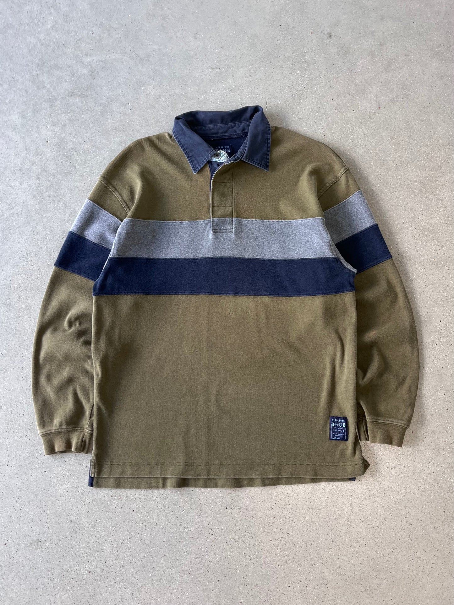 Vintage Structure Olive Polo Long Sleeve - L