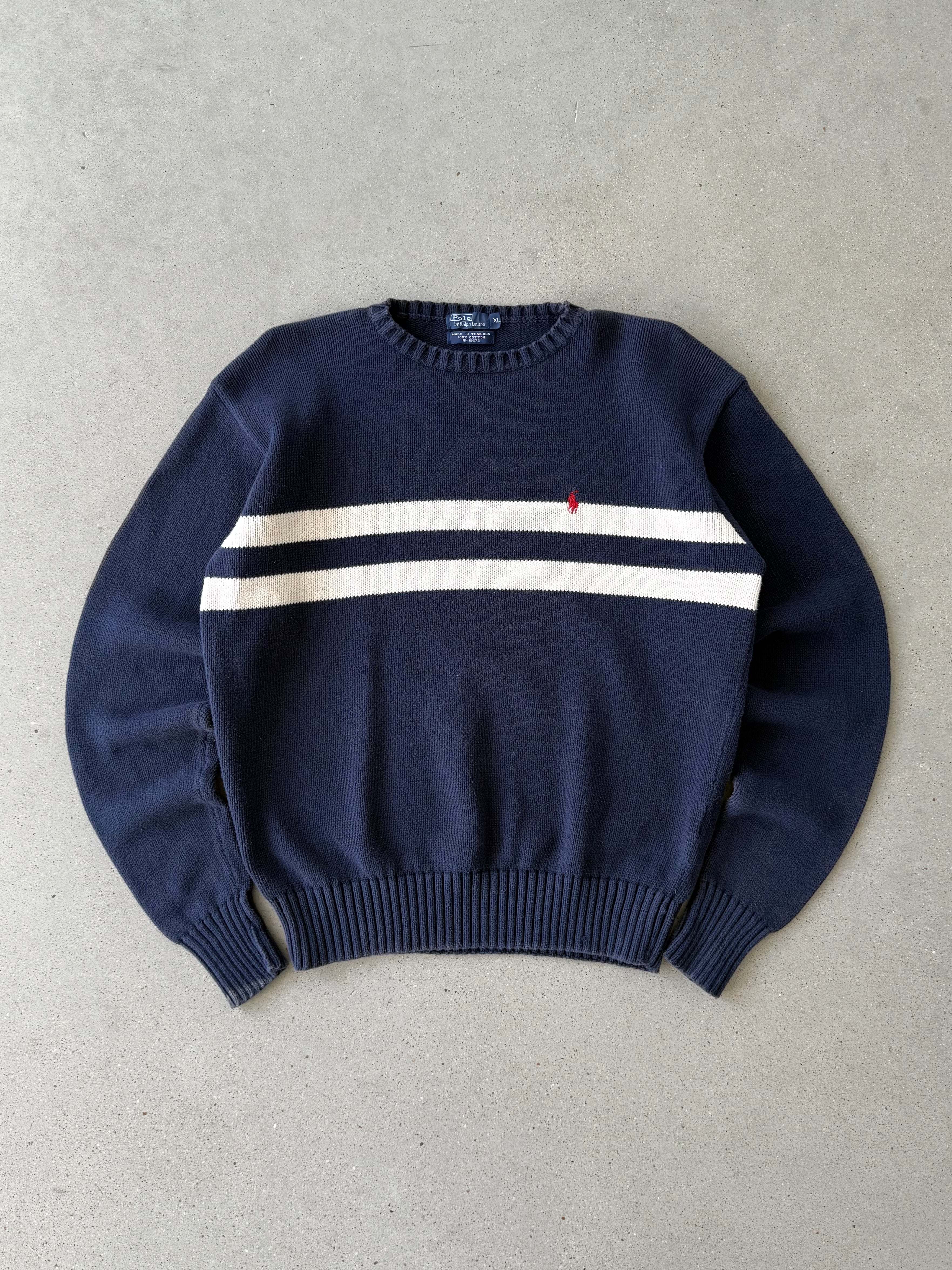 Vintage Polo Ralph Lauren Navy Knitted Sweater - XL