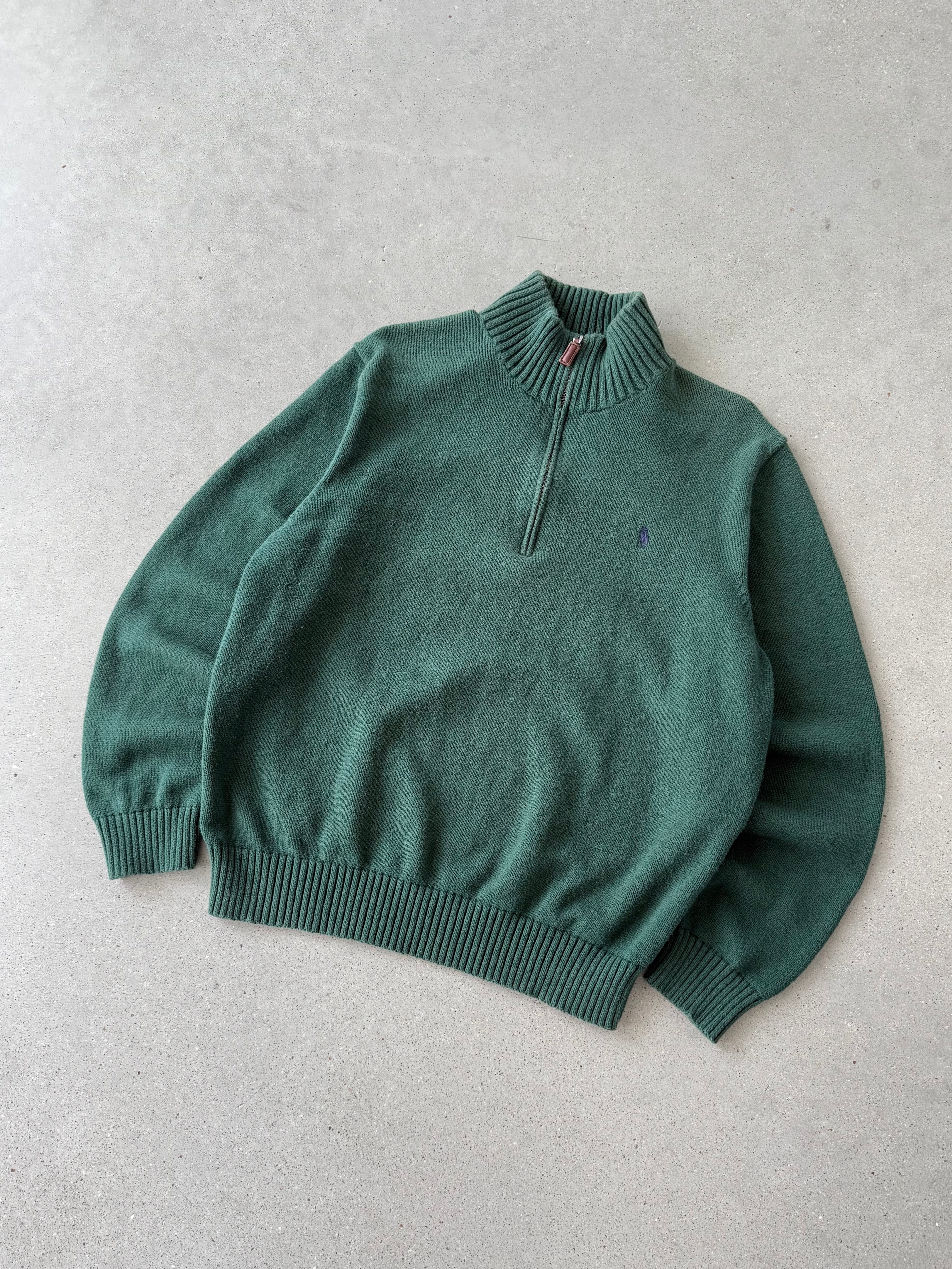Vintage Polo Ralph Lauren Forest Green Knitted Quarter-zip - XL