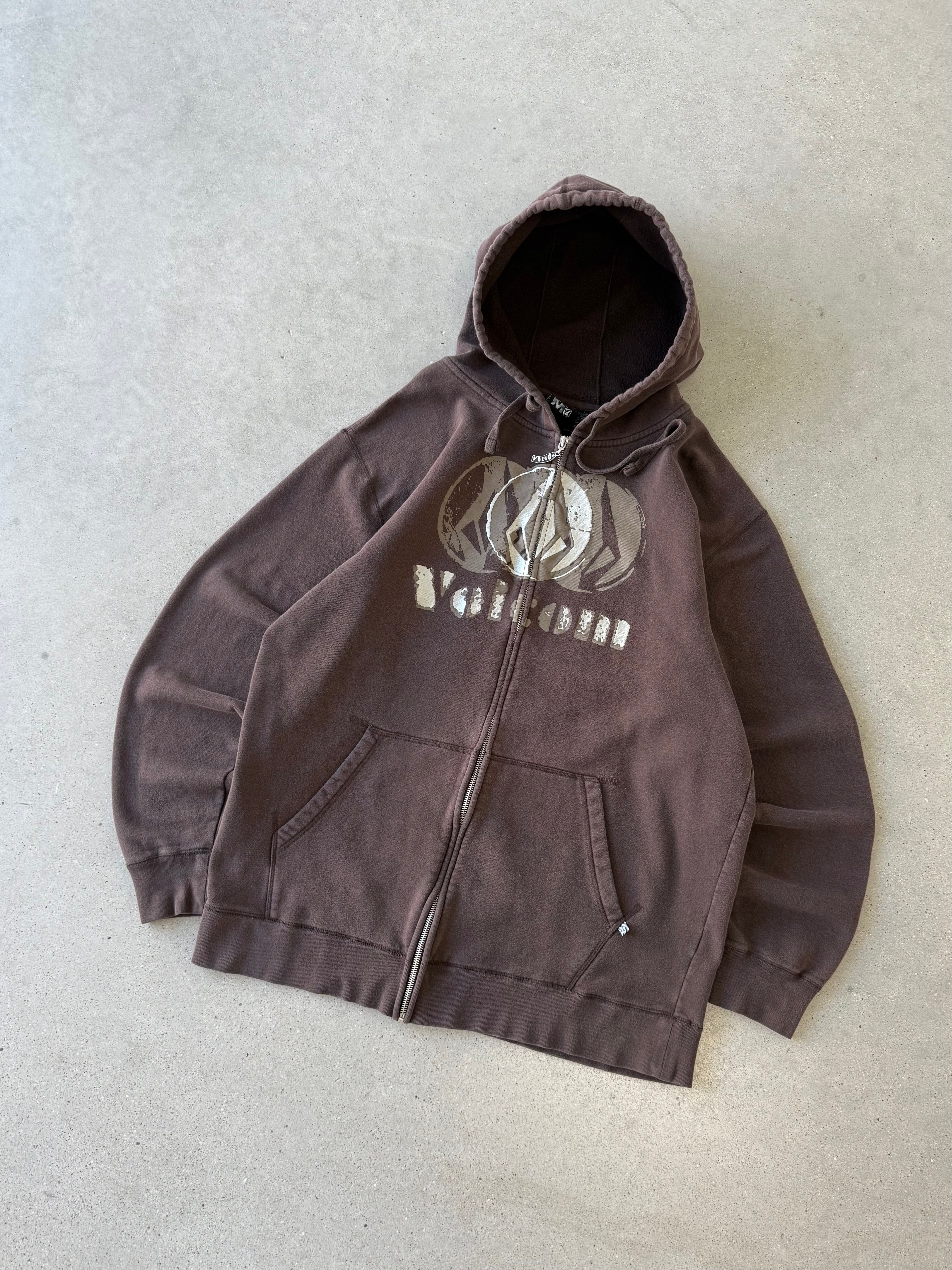 Vintage Volcom Brown Zip-up Hoodie - XL