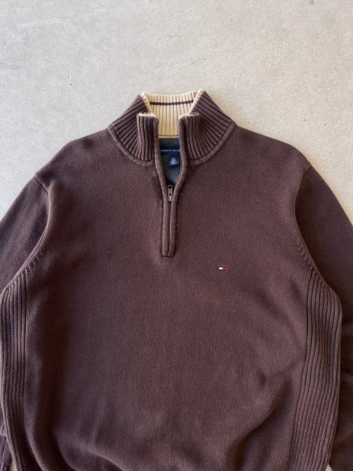 Vintage Tommy Hilfiger Brown Knitted Quarter Zip - L