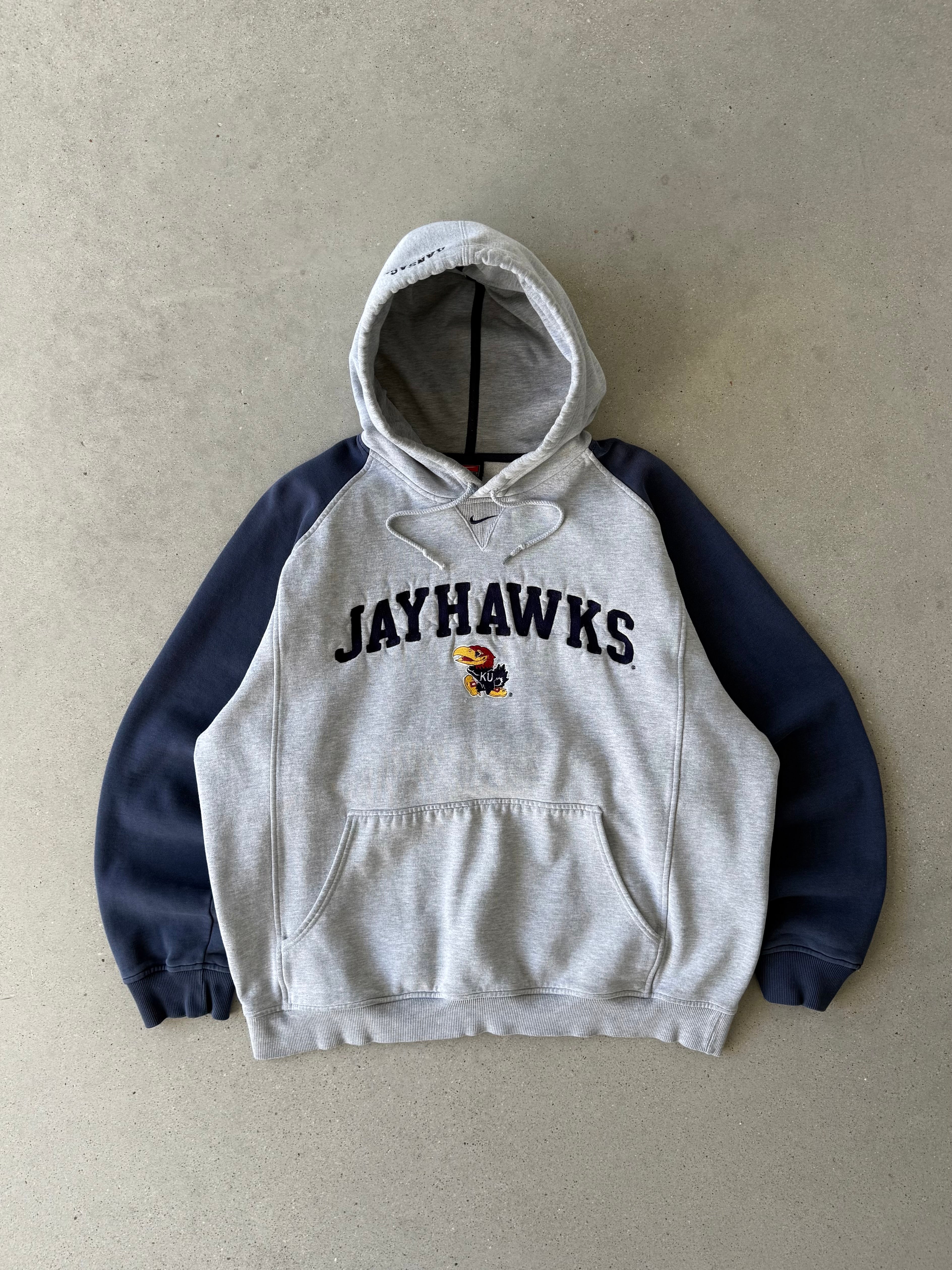 Vintage Nike Jayhawks Gray and Navy Hoodie - L