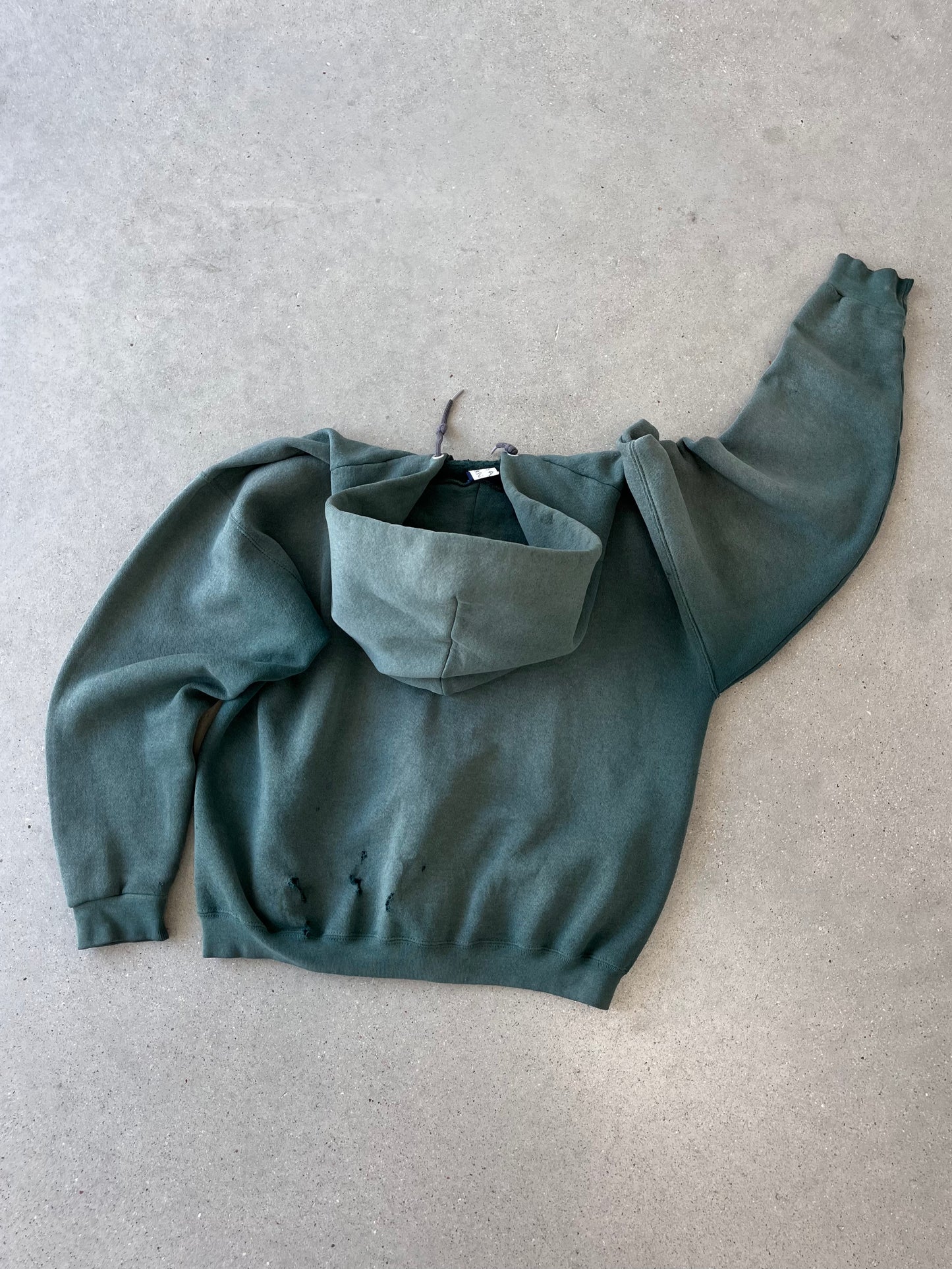 Vintage Faded Distressed Green Zip-up Hoodie - XL