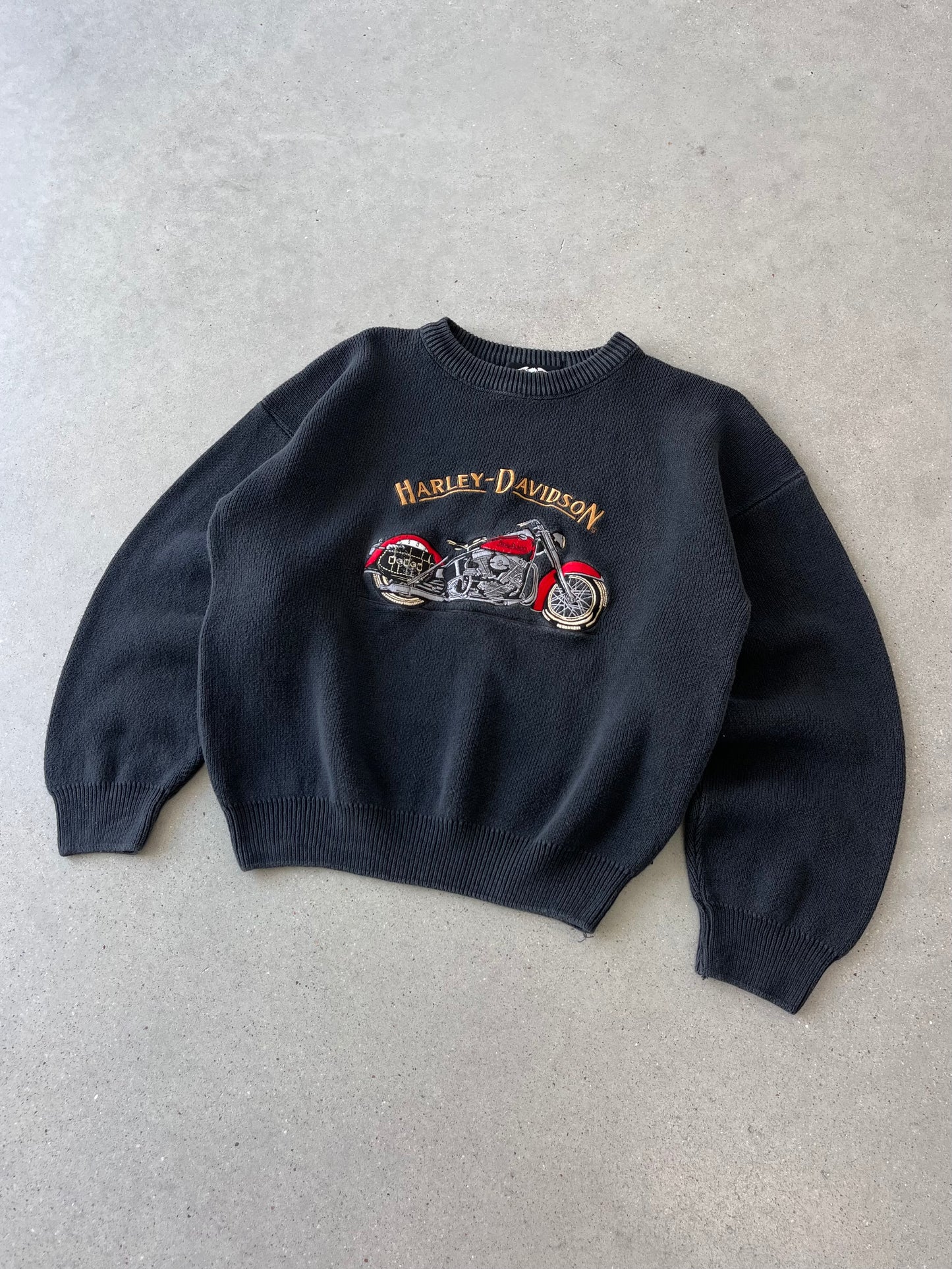 Vintage Harley Davidson Embroidered Boxy Knitted Sweater - XL