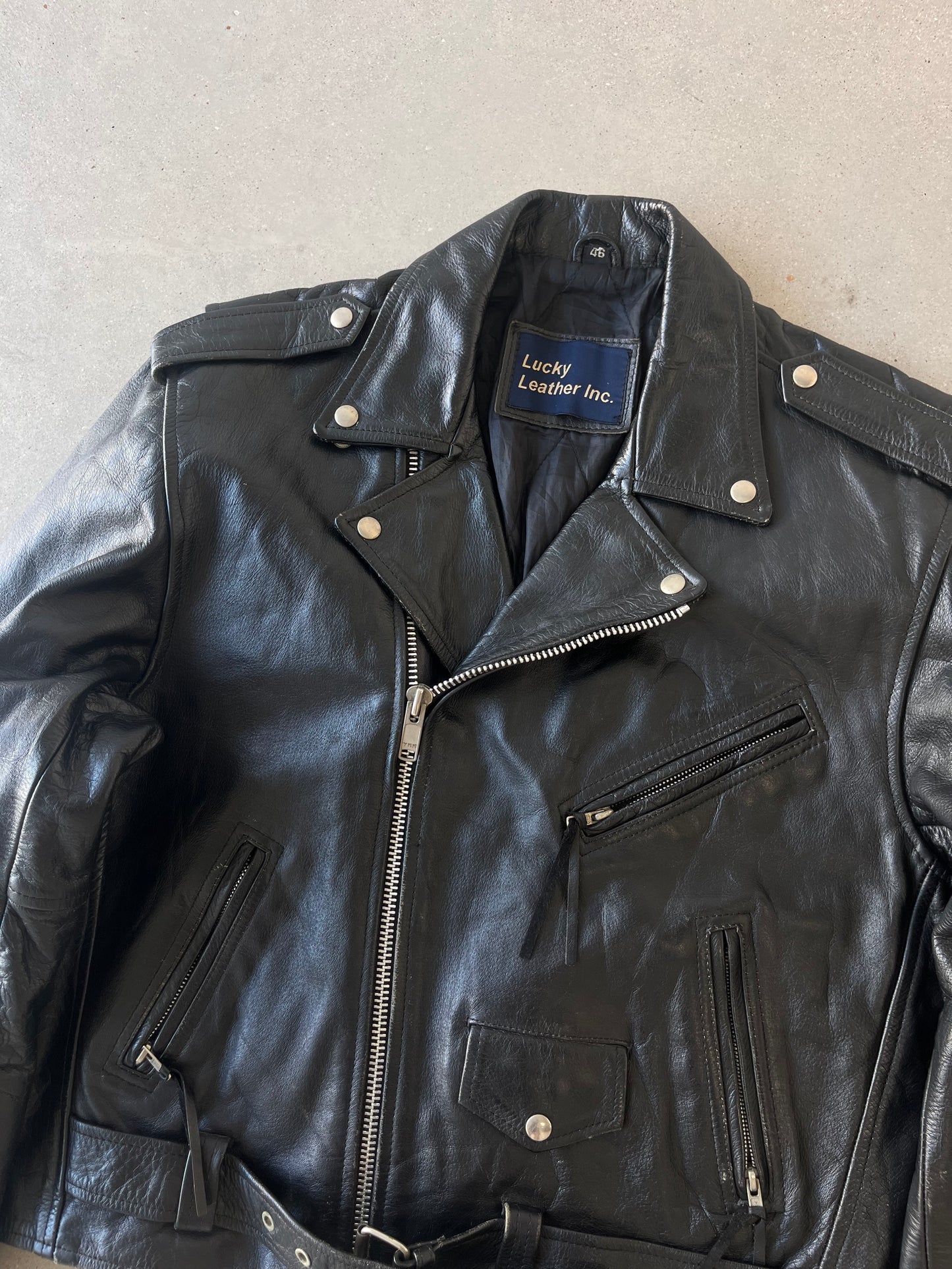 Vintage Lucky Leather Biker Jacket  - L