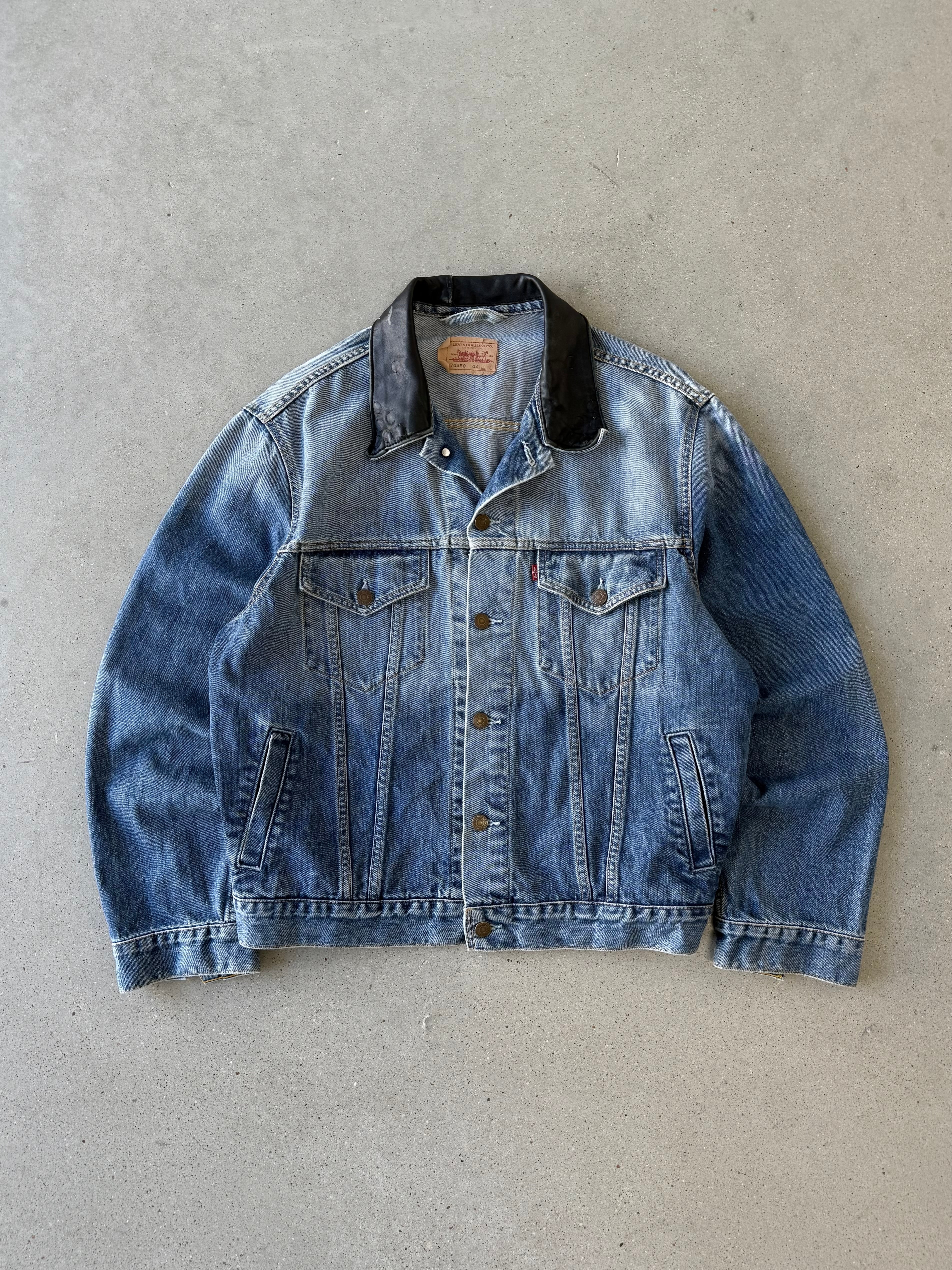 Vintage Levi's Denim Leather Collar Trucker Jacket - L