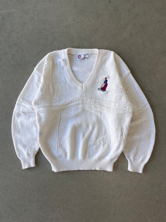 Vintage Isle of Cotton V-neck Sweater - S