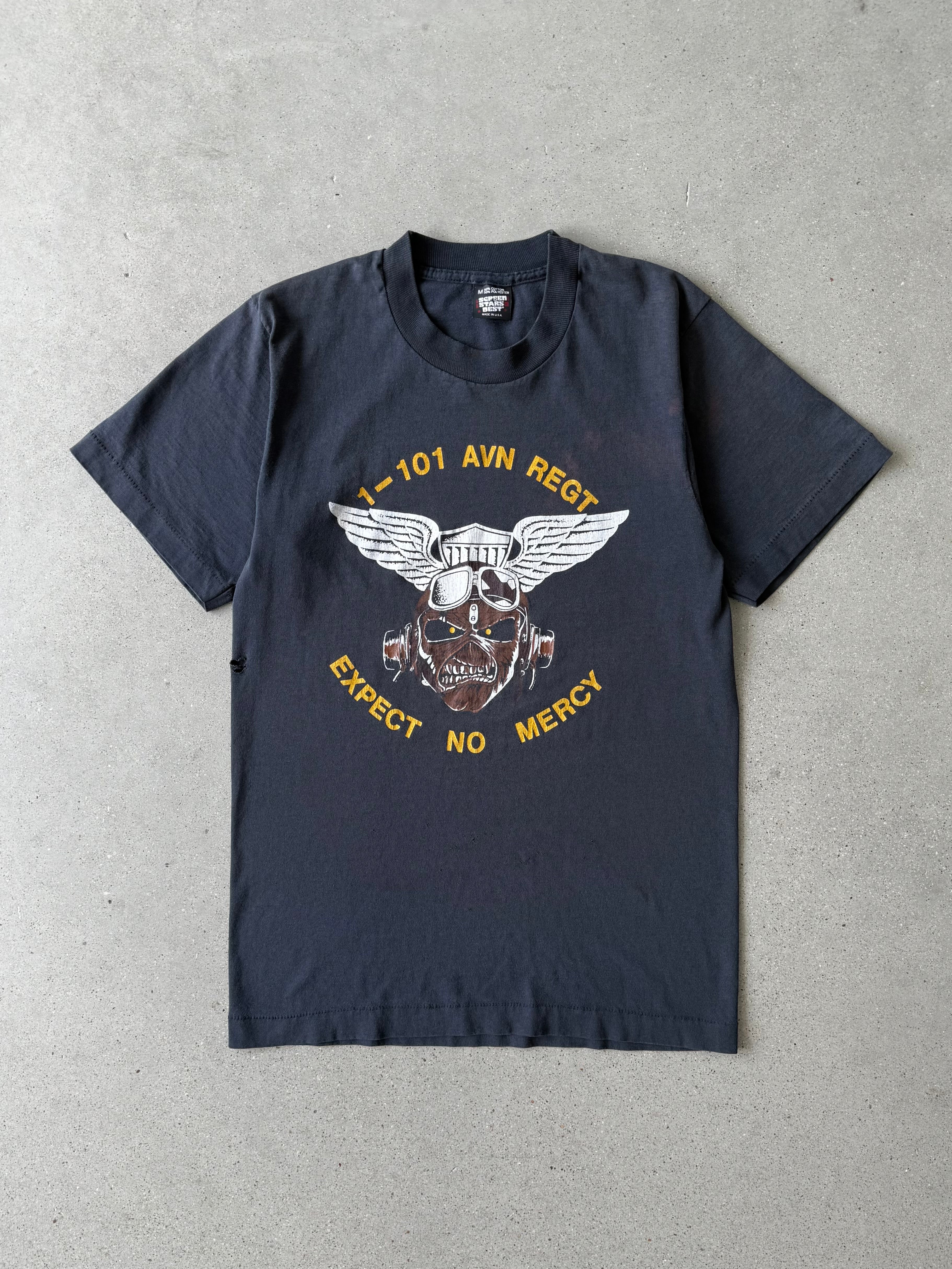 Vintage 80s 1-101 AVN Regt 'Expect No Mercy' Tee - M