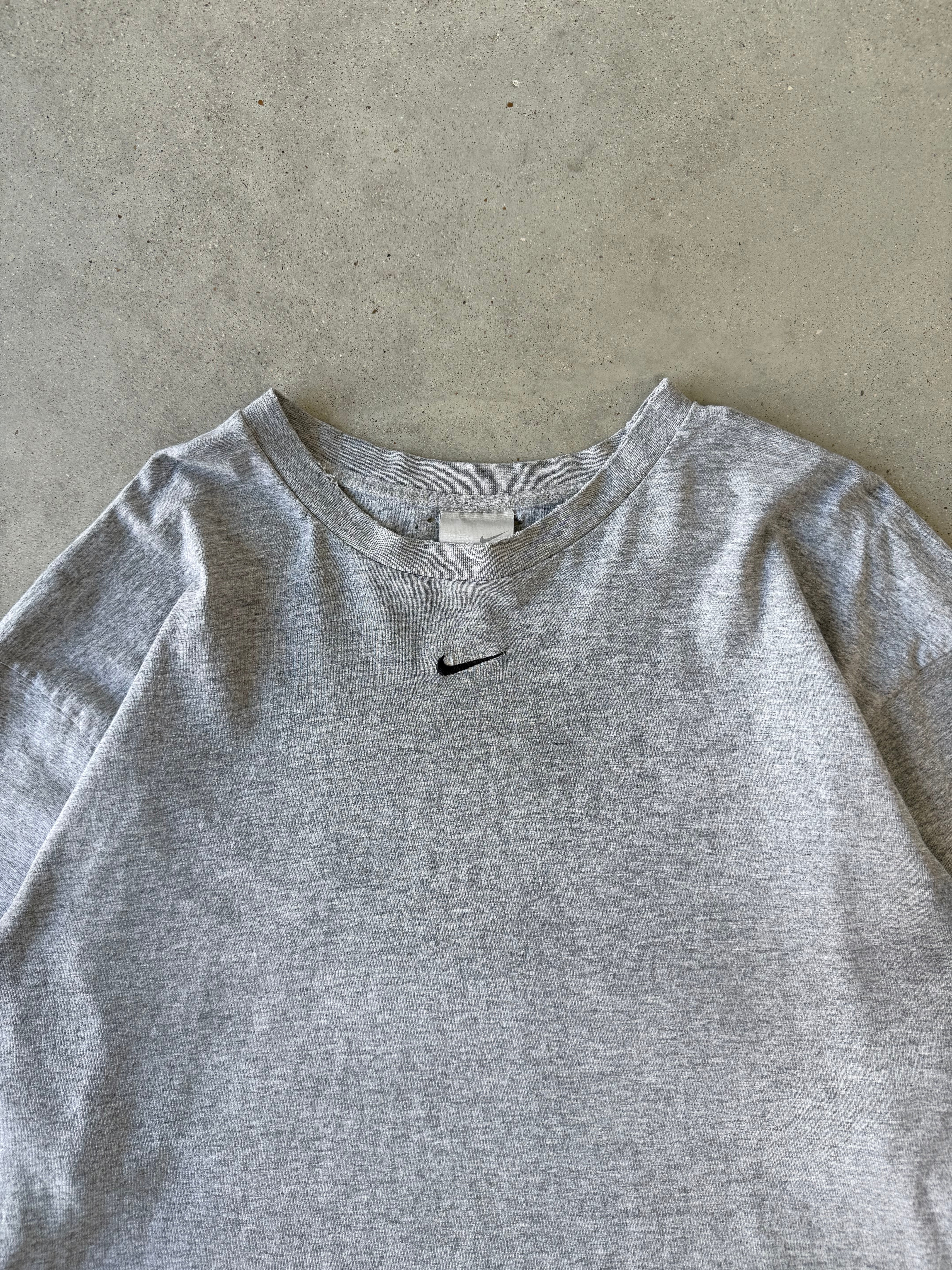 Vintage 2000s Nike Center Swoosh Gray Distressed Long Sleeve - XL
