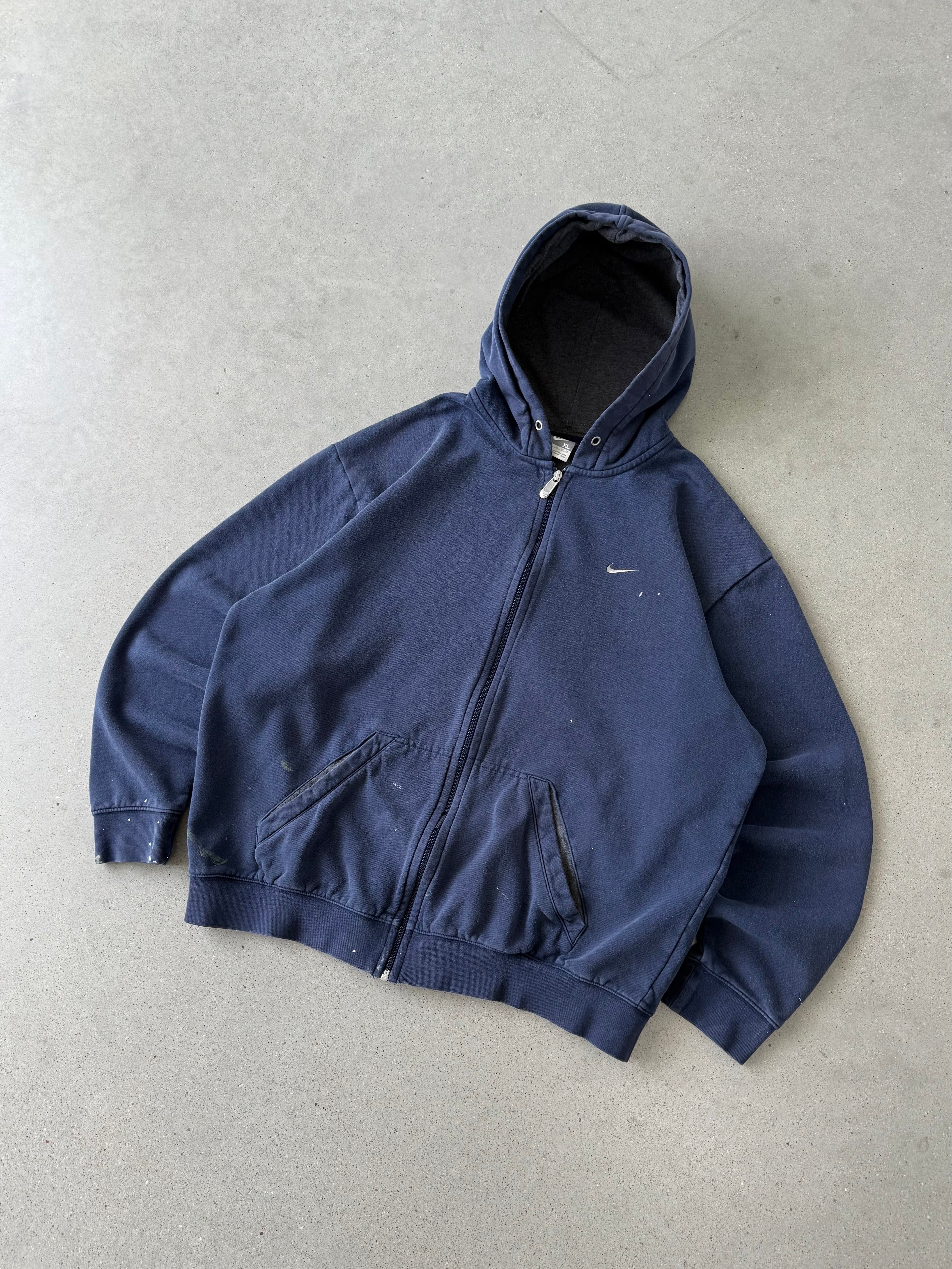 Vintage Nike Mini Swoosh Navy Zip-up Hoodie - XL