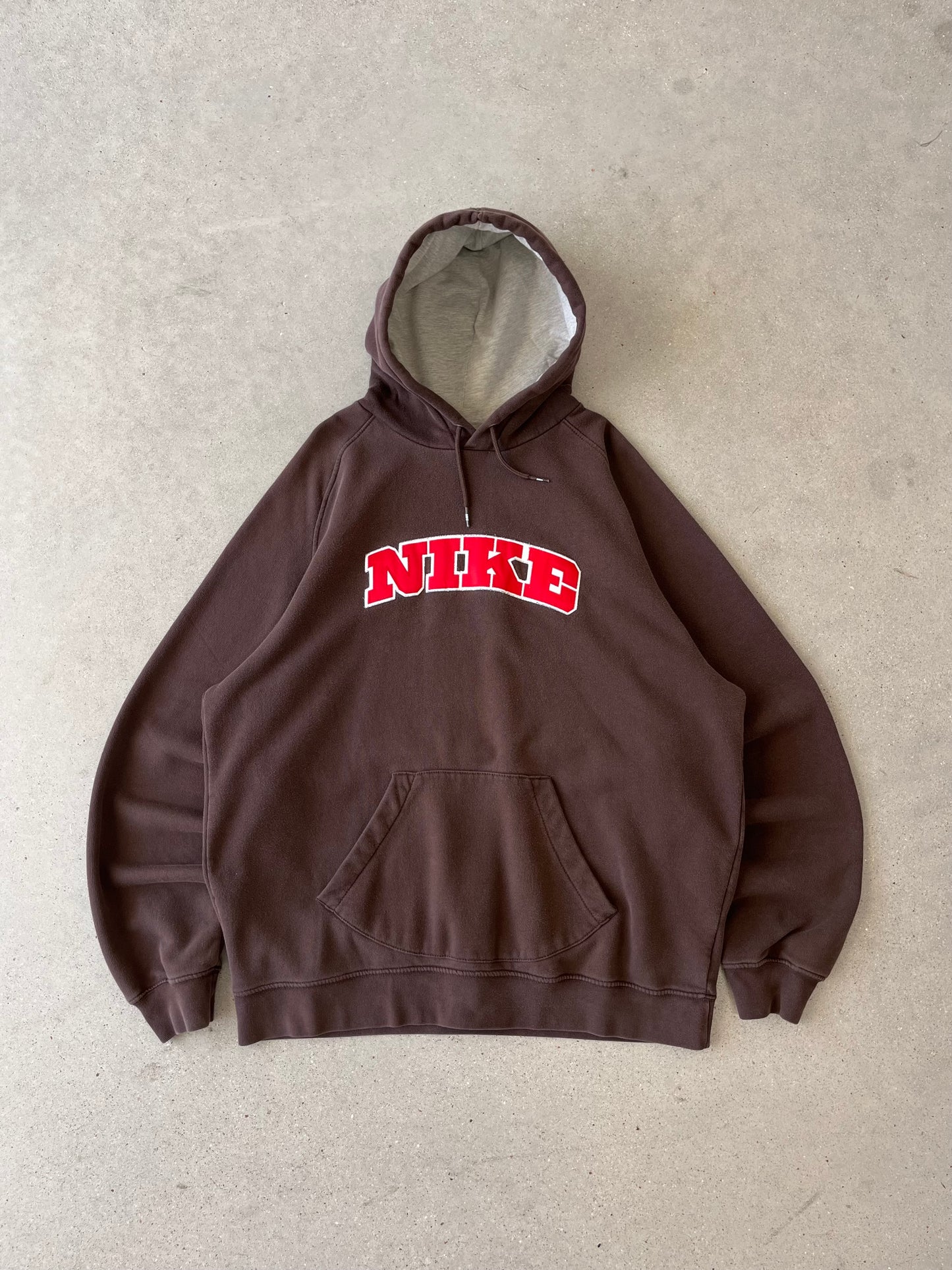 Vintage NIKE Spell-out Brown Hoodie - XL