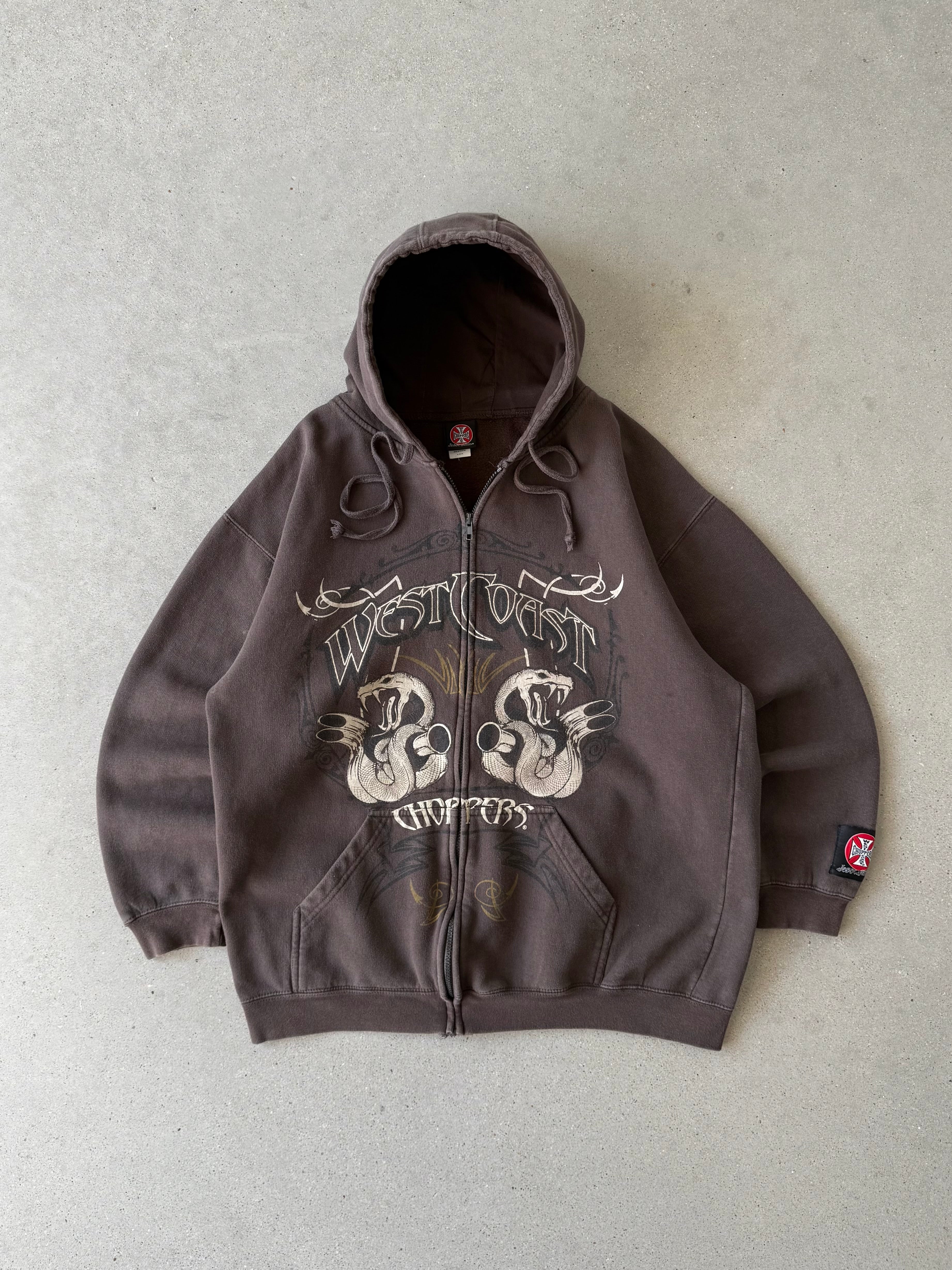 Vintage West Coast Choppers Brown Zip-up Hoodie - XL