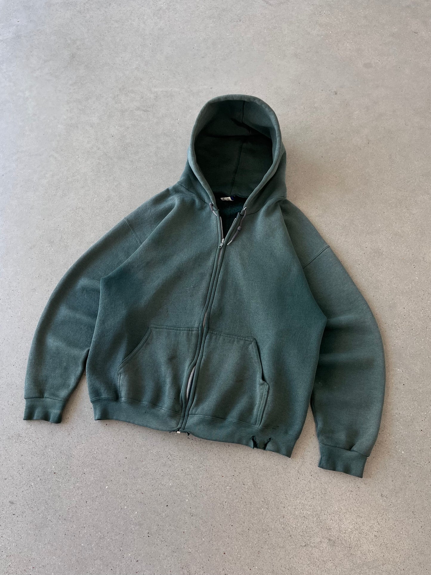 Vintage Faded Distressed Green Zip-up Hoodie - XL