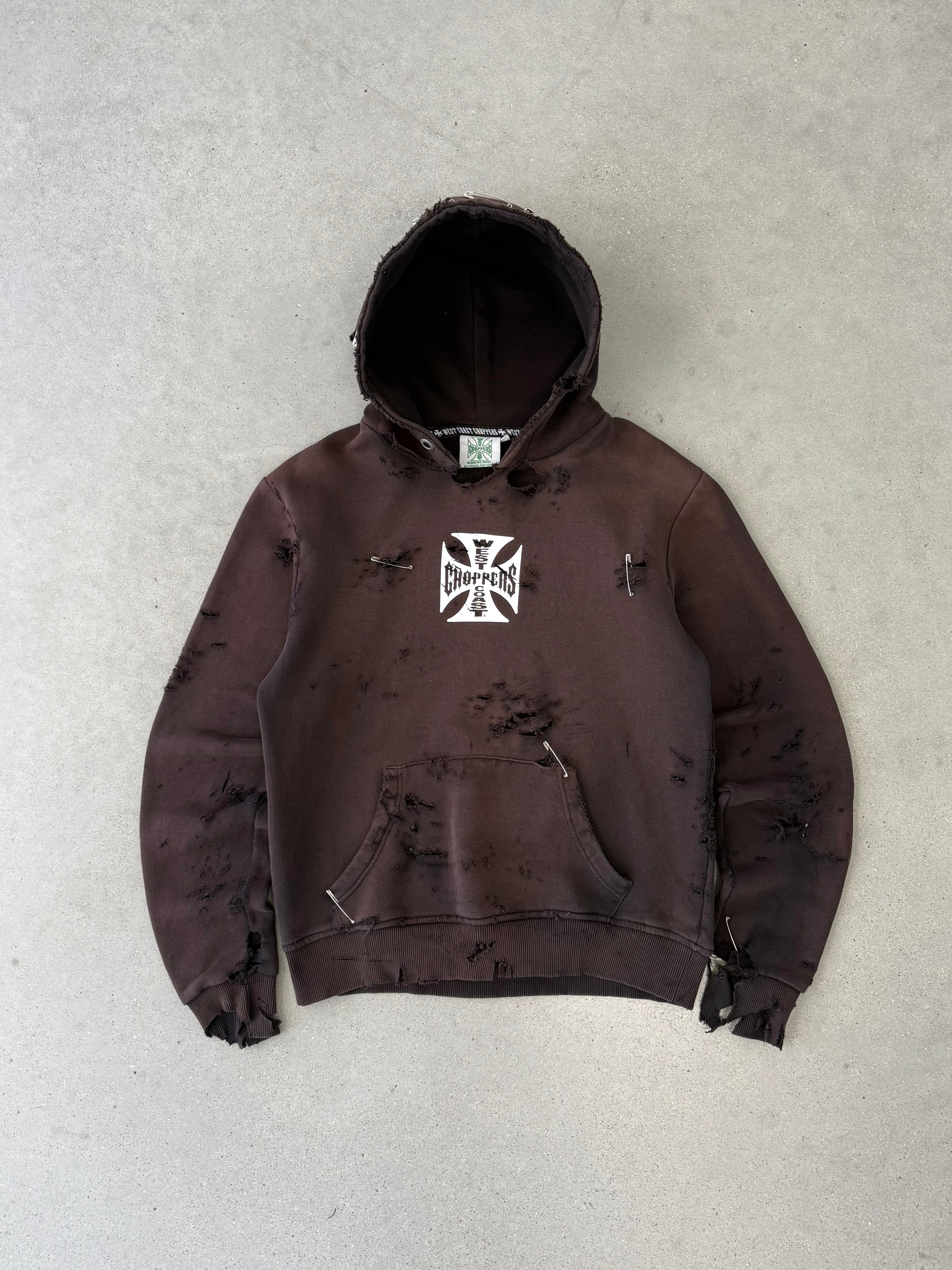 Vintage Distressed Brown West Coast Choppers Hoodie - L
