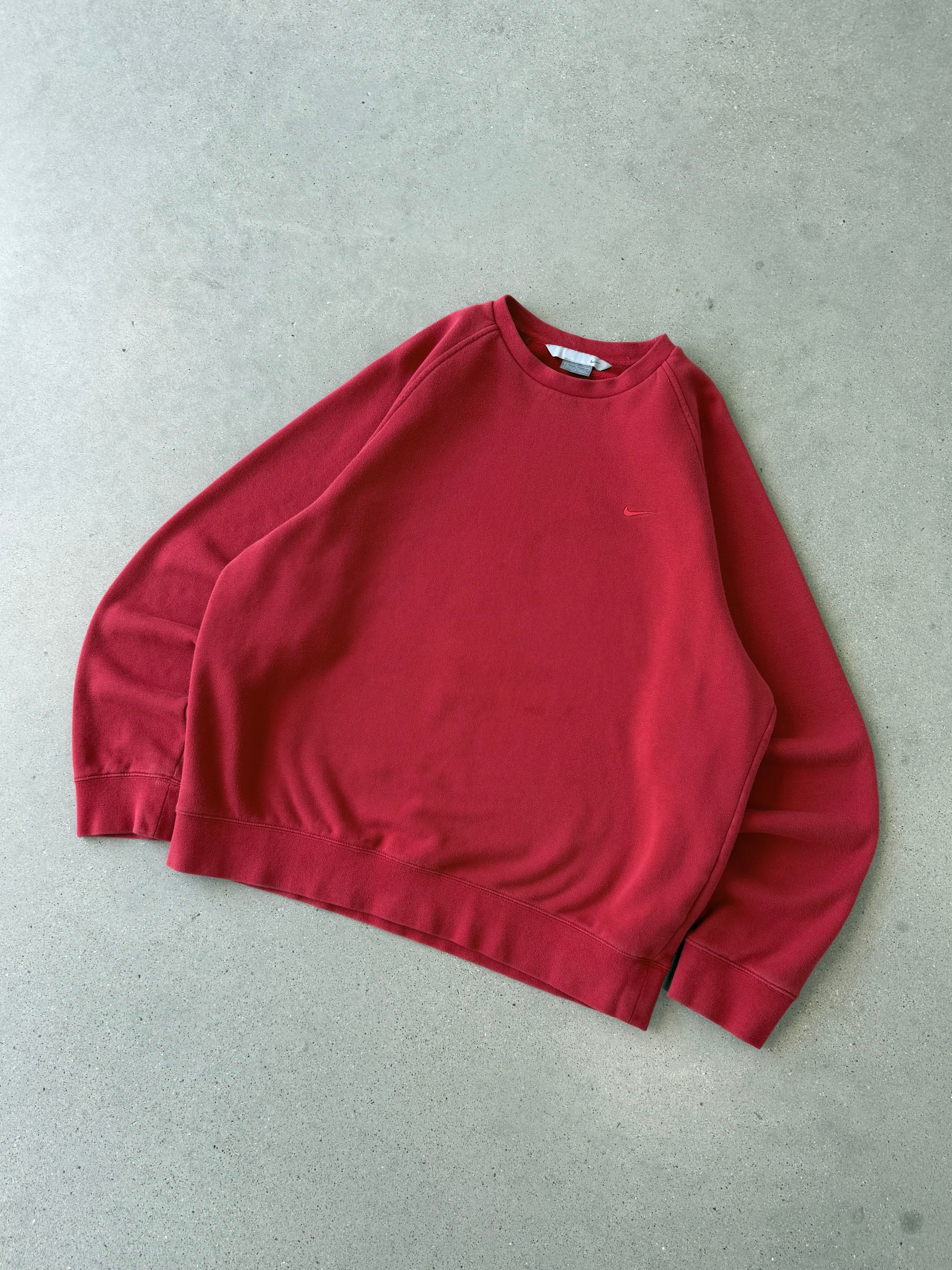Vintage 2000s Nike Red Tonal Mini Swoosh Crewneck - L